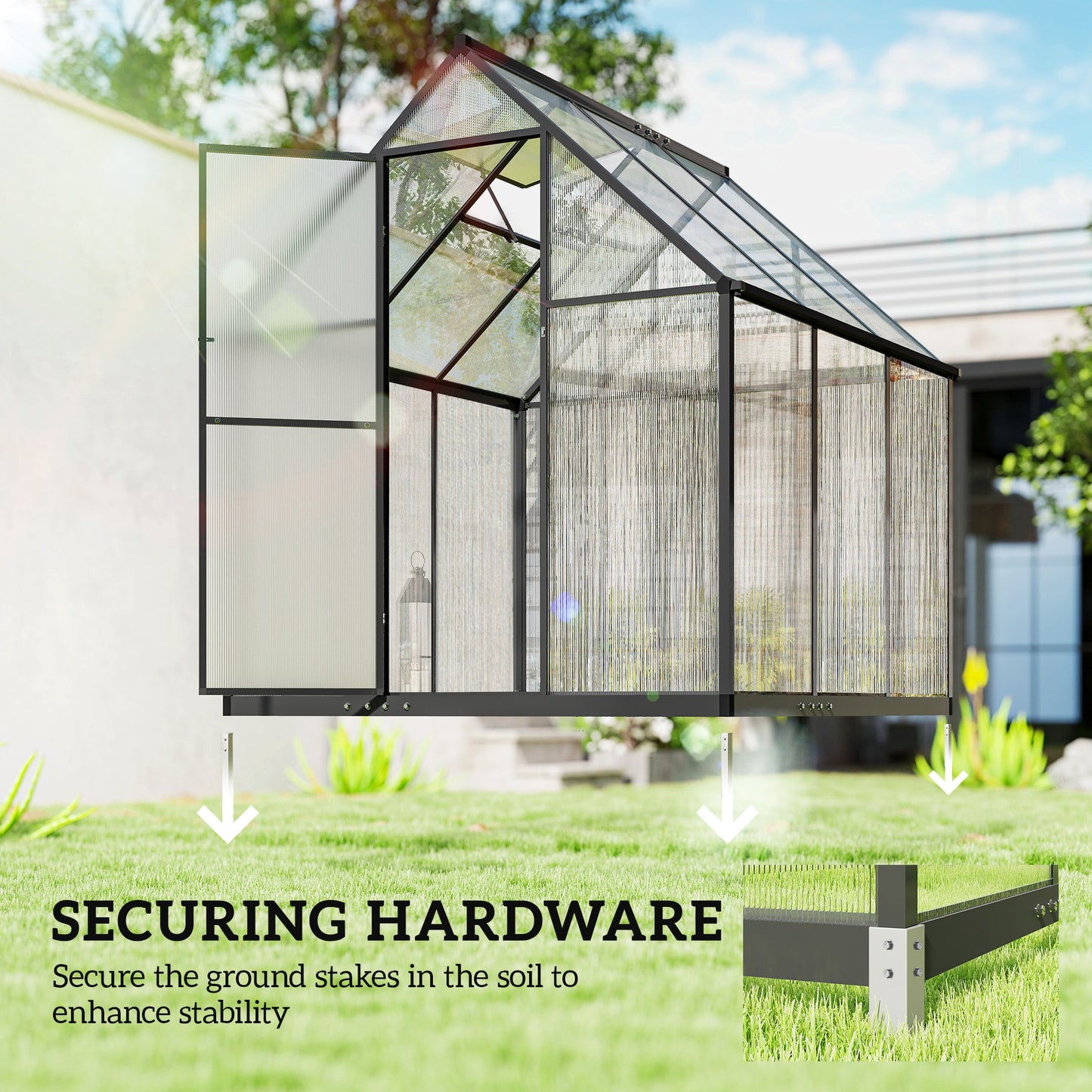 Polycarbonate Greenhouse with Swing Door and Adjustable Window