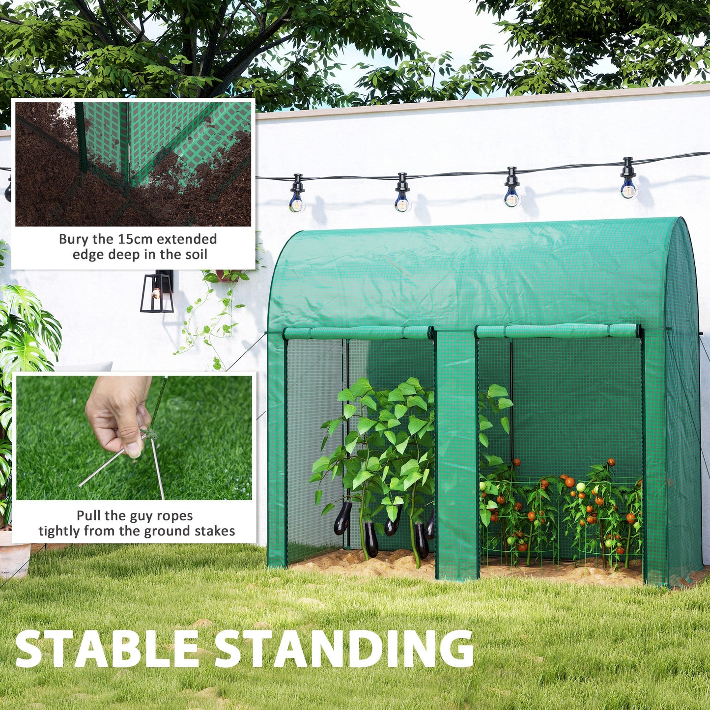 200 x 100cm Walk-In Greenhouse, with Zipped Doors