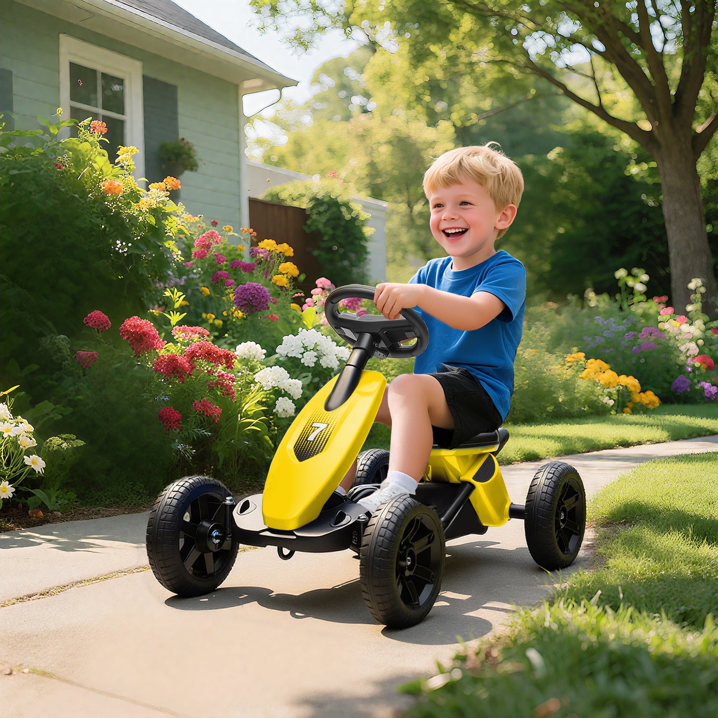Pedal Go Kart for Kids 2-5 Years, with Silent EVA Wheels, Metal Frame