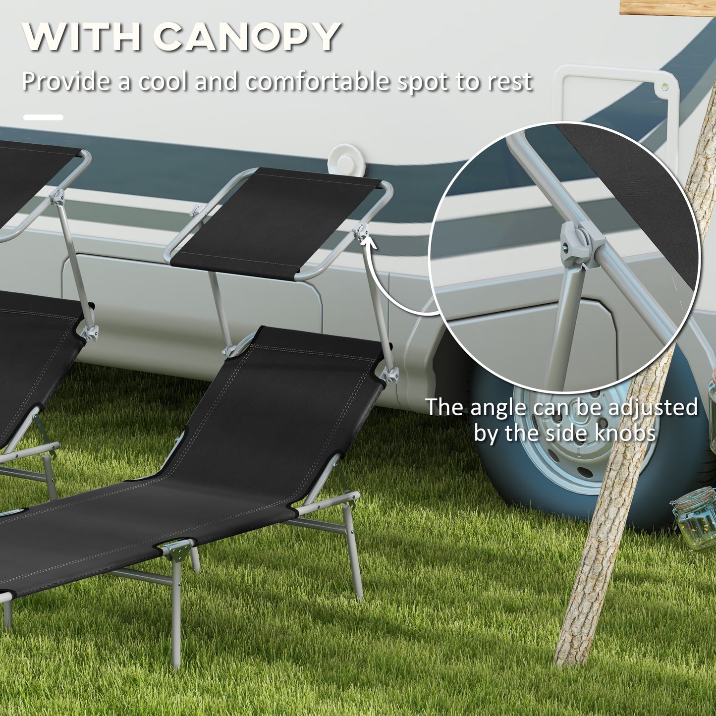 Foldable Sun Lounger Set of 2 with Sun Shade & Adjustable Backrest