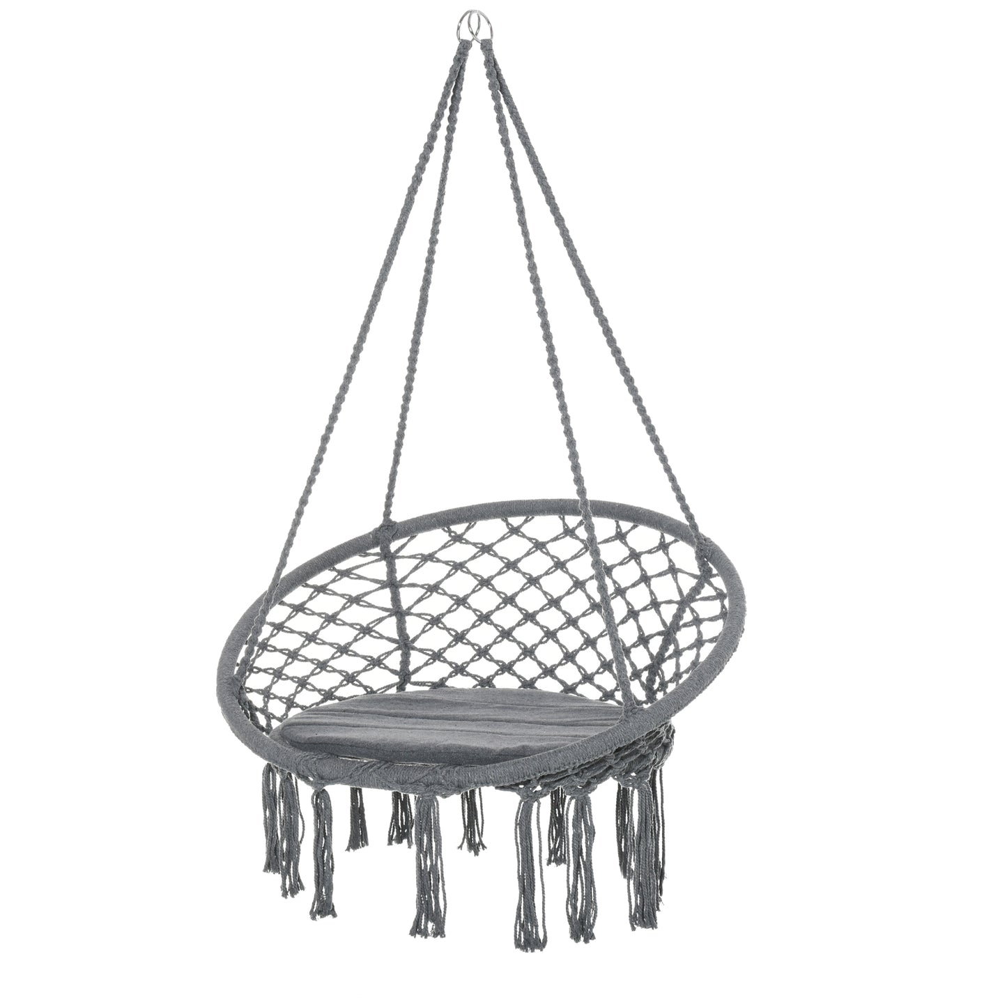Outdoor Cotton-Polyester Blend Macrame Hanging Rope Chair