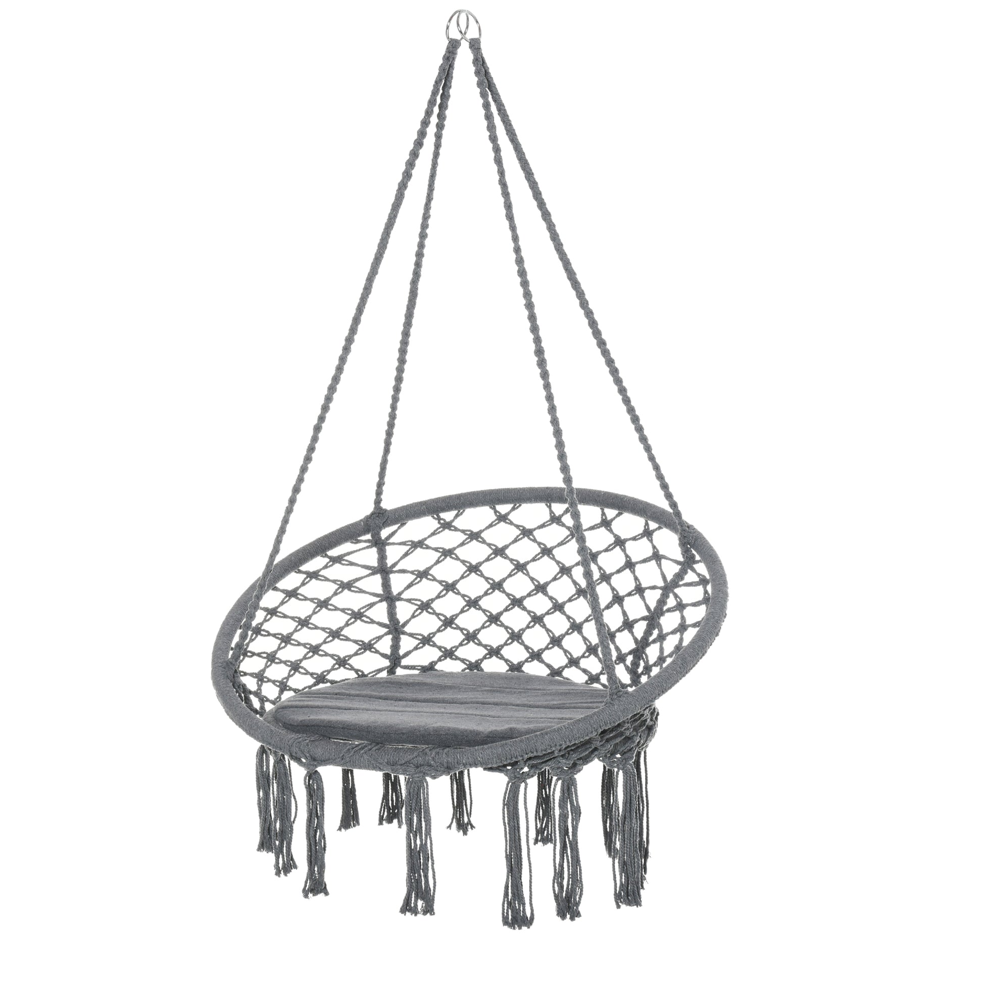 Outdoor Cotton-Polyester Blend Macrame Hanging Rope Chair