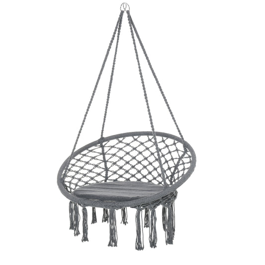 Outdoor Cotton-Polyester Blend Macrame Hanging Rope Chair