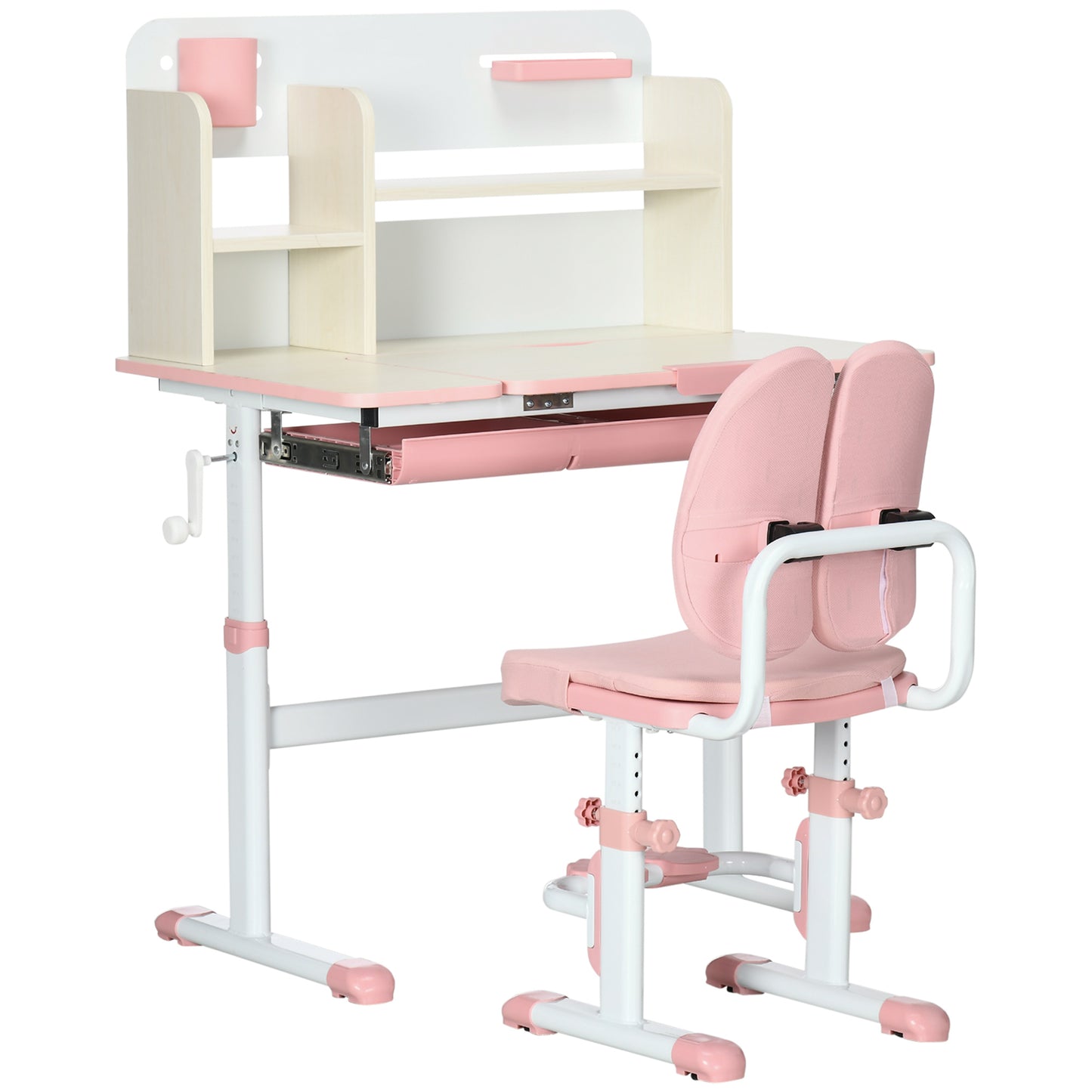 Kids Desk and Chair Set, with Storage Shelves, Washable Cover