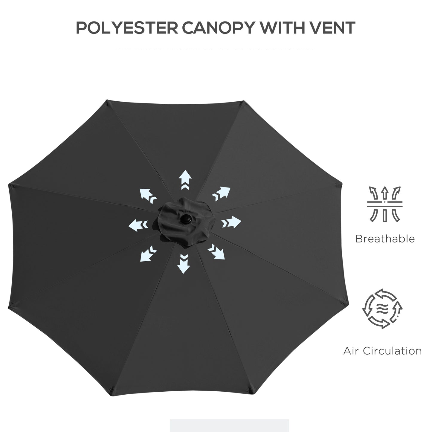 3(m) Tilting Parasol Garden Umbrellas, Outdoor Sun Shade with 8 Ribs