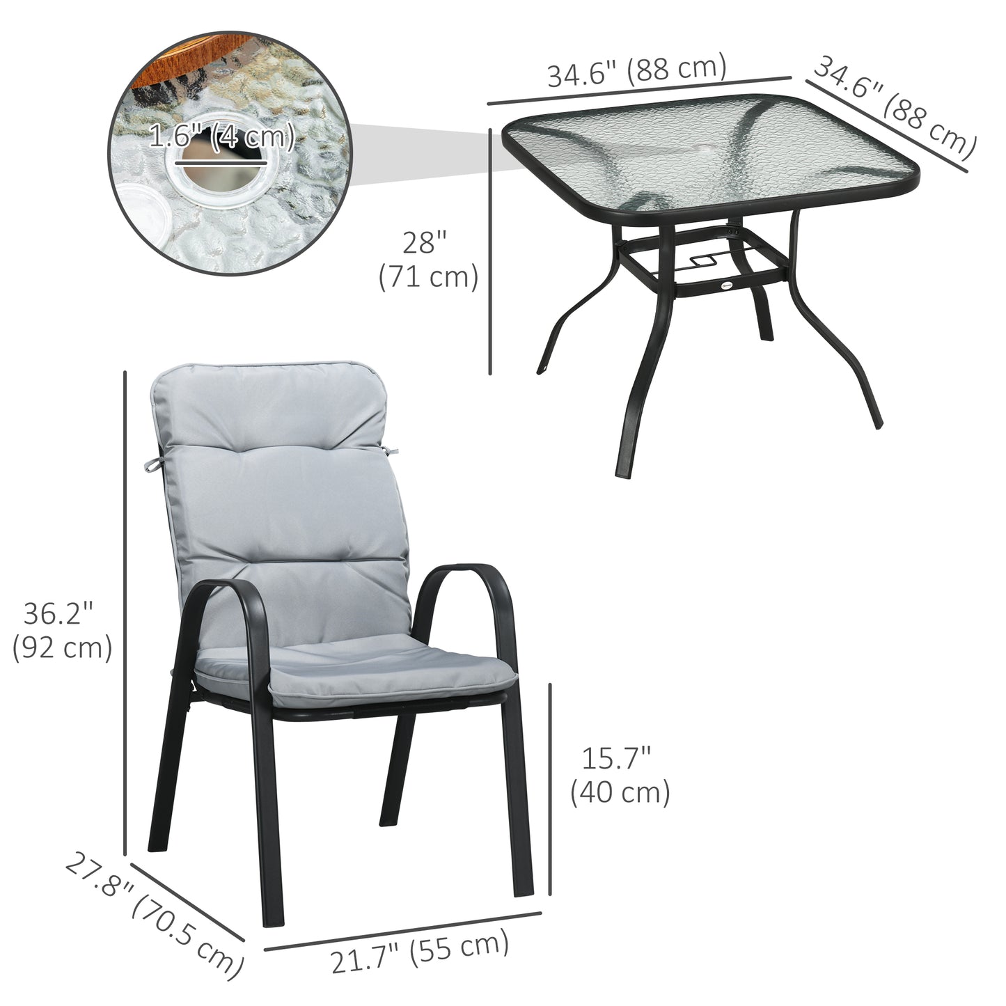 5 Pieces Outdoor Square Garden Dining Set w/ Tempered Glass Dining