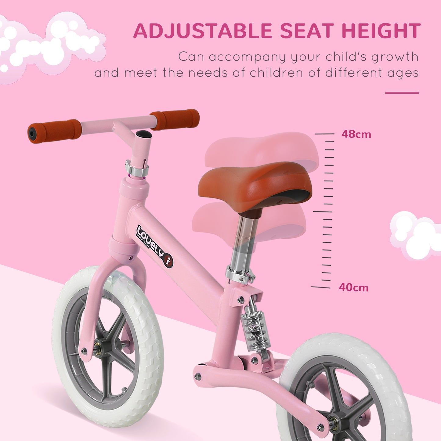 12" Kids Balance Bike No Pedal Bicycle EVA Tyre Adjustable Seat