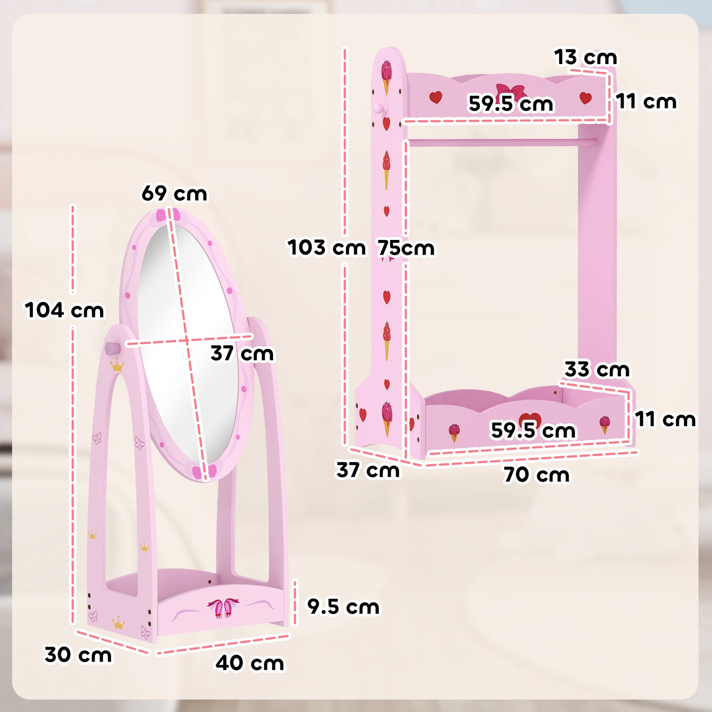 Kids Clothes Rail, Kids Dressing Mirror with 360° Rotating (1)