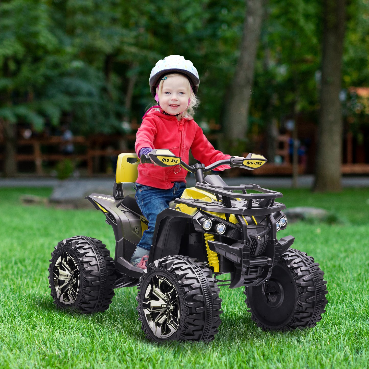 12V Quad Bike ATV with LED Lights, Music, Backrest, Forward, Backward