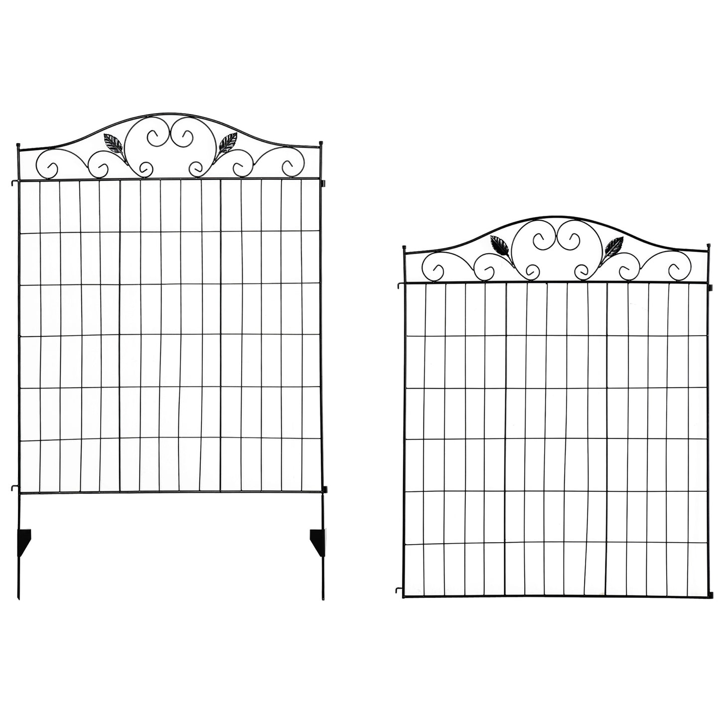 Set of 2 Decorative Garden Fence, 8 Panels Metal Picket Fence