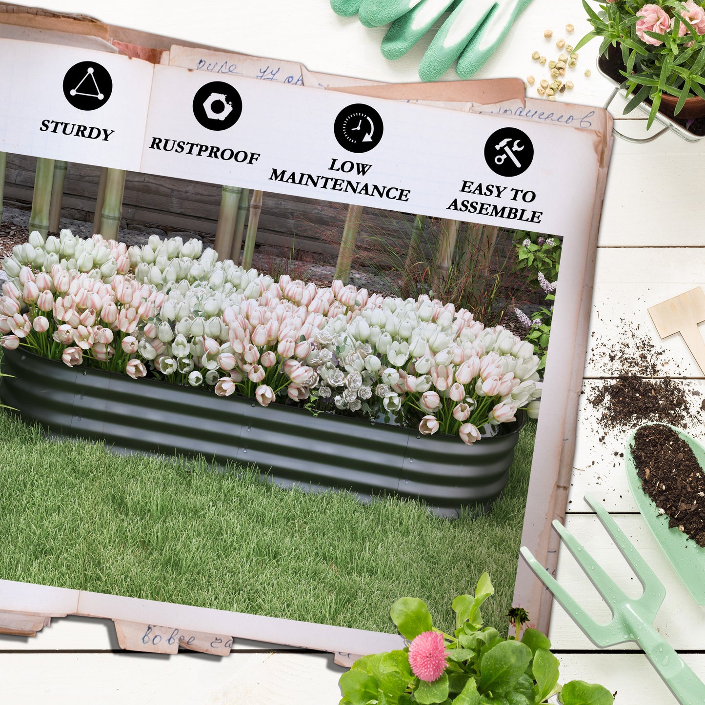 Galvanised Raised Garden Bed, Metal Planter Box with Safety Edging (5)