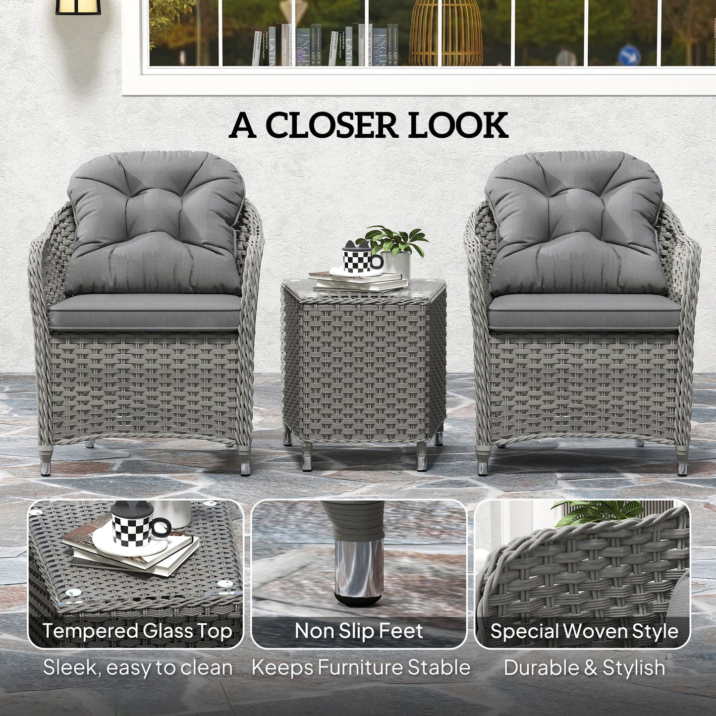 Three-Piece Super Padded Rattan Set