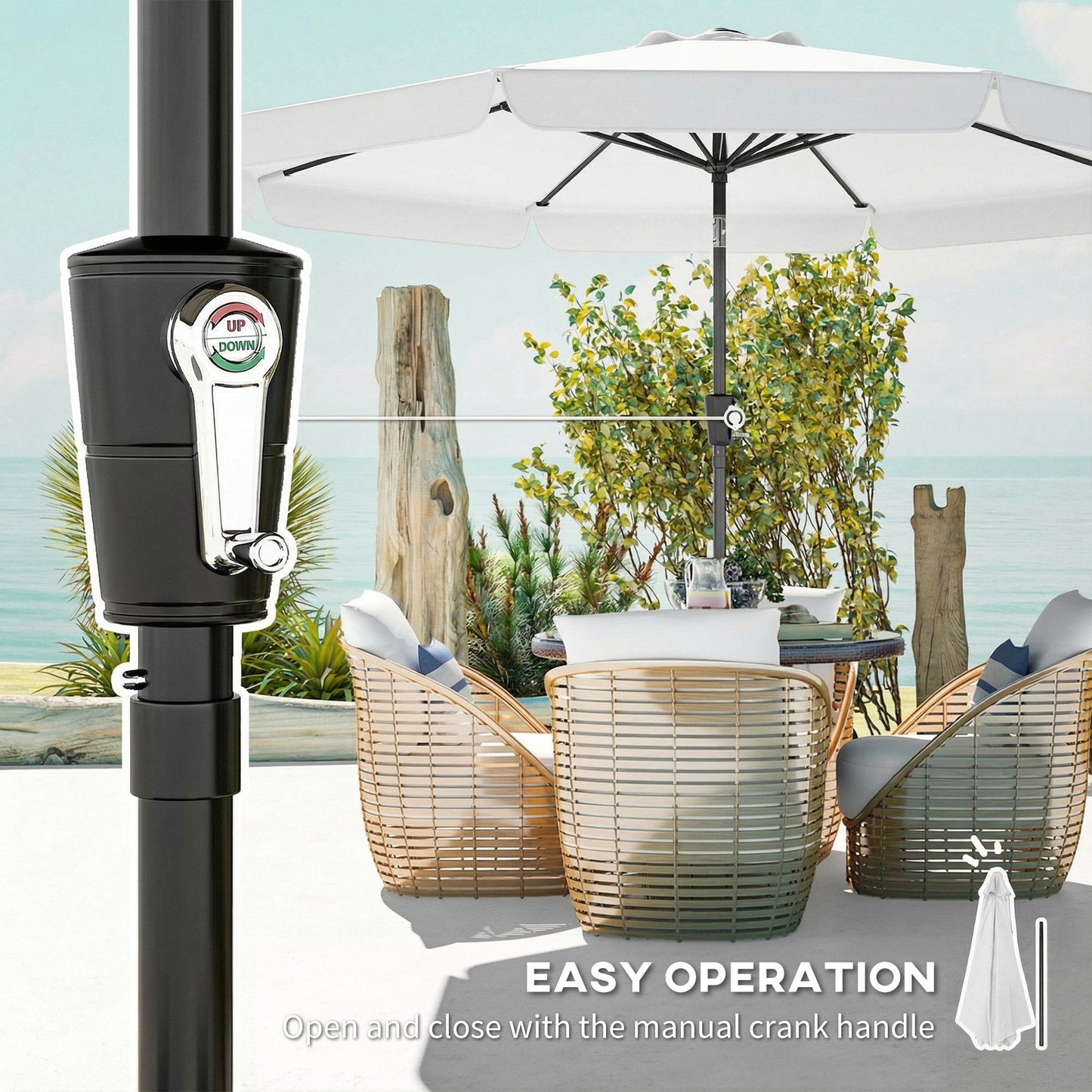 3 m Garden Parasol with Tilt Mechanism & Crank Handle