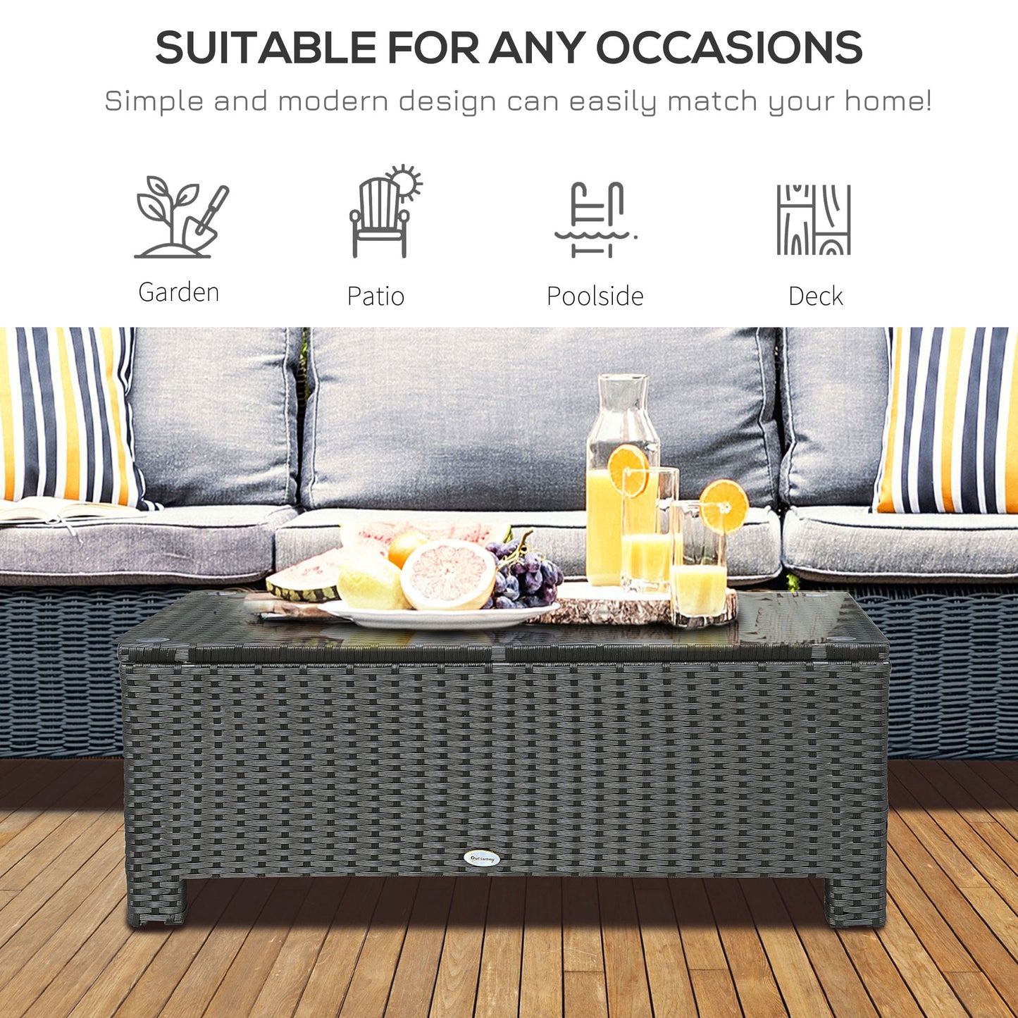 PE Rattan Coffee Table, Rectangular Outdoor Coffee Table