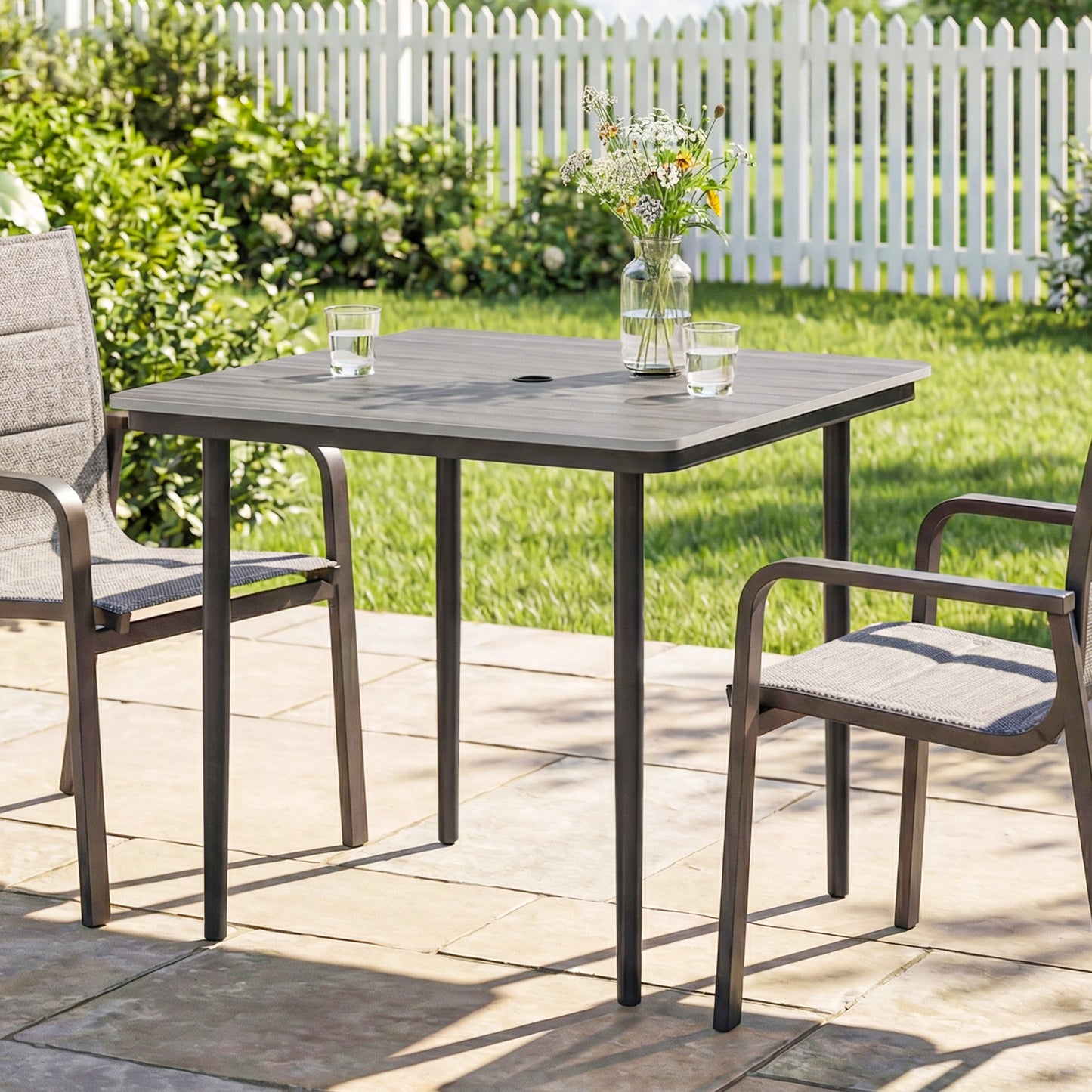 Garden Dining Table for 4, 85 cm Square Outdoor Table
