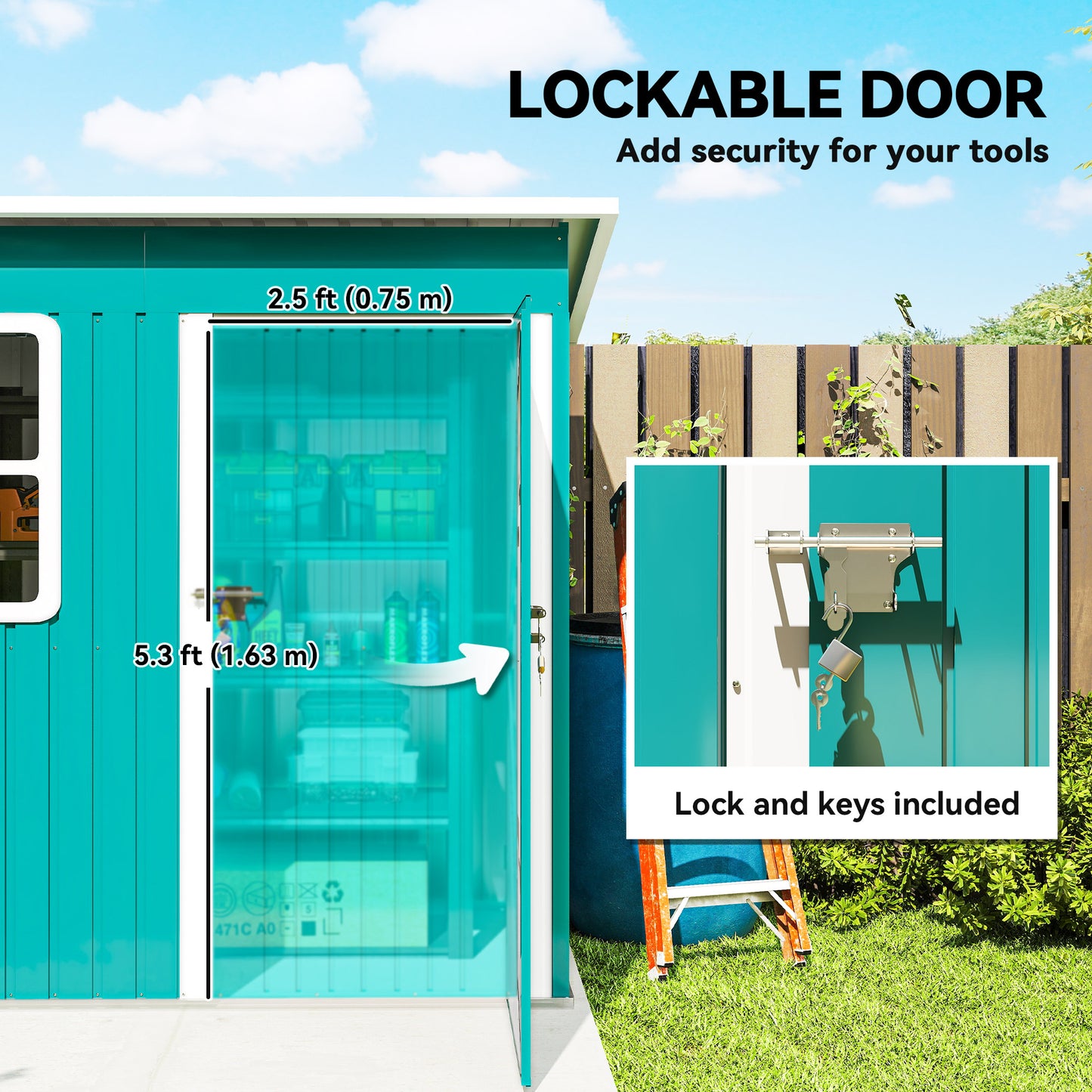 7 x 4ft Galvanised Steel Garden Shed, with Lock