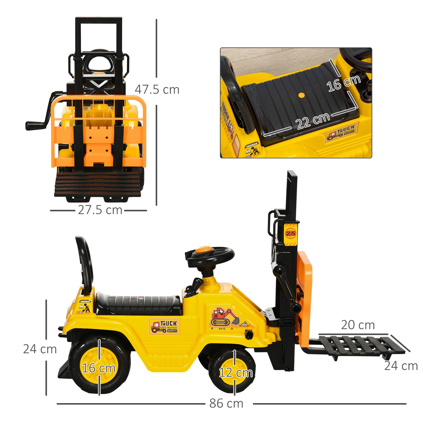 Kids Ride-On Construction Car, with Fork, Tray, Sounds