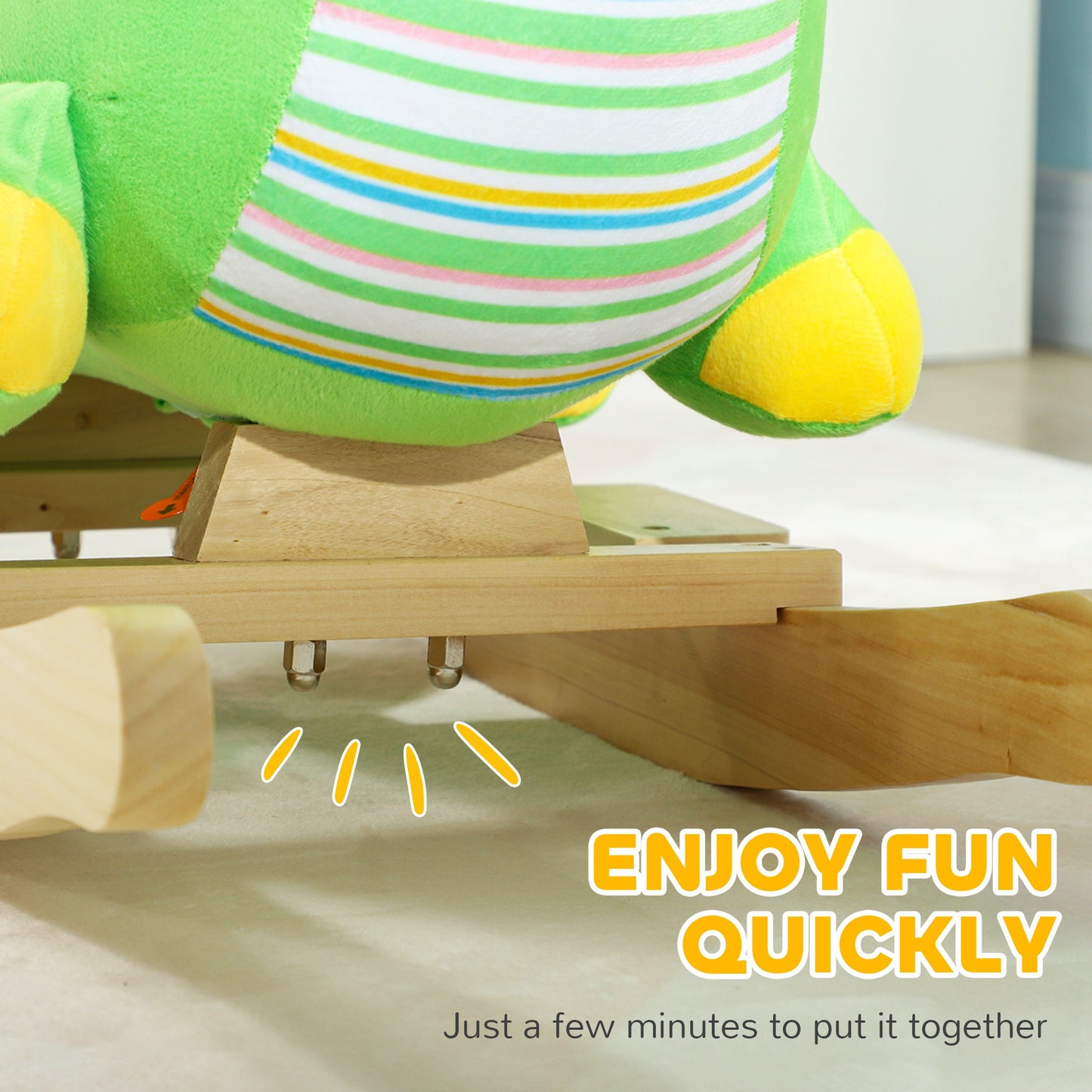 Baby Rocking Dinosaur with Animal Sounds, Safety Belt, Wooden Base