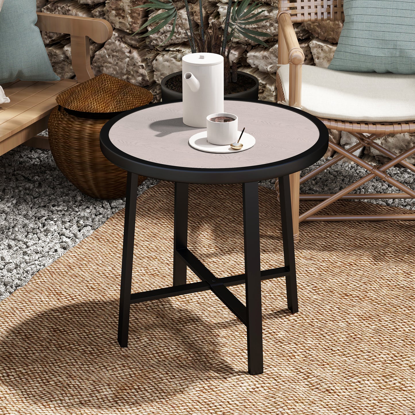 Round Small Garden Table, 50.5cm Outdoor Side Table