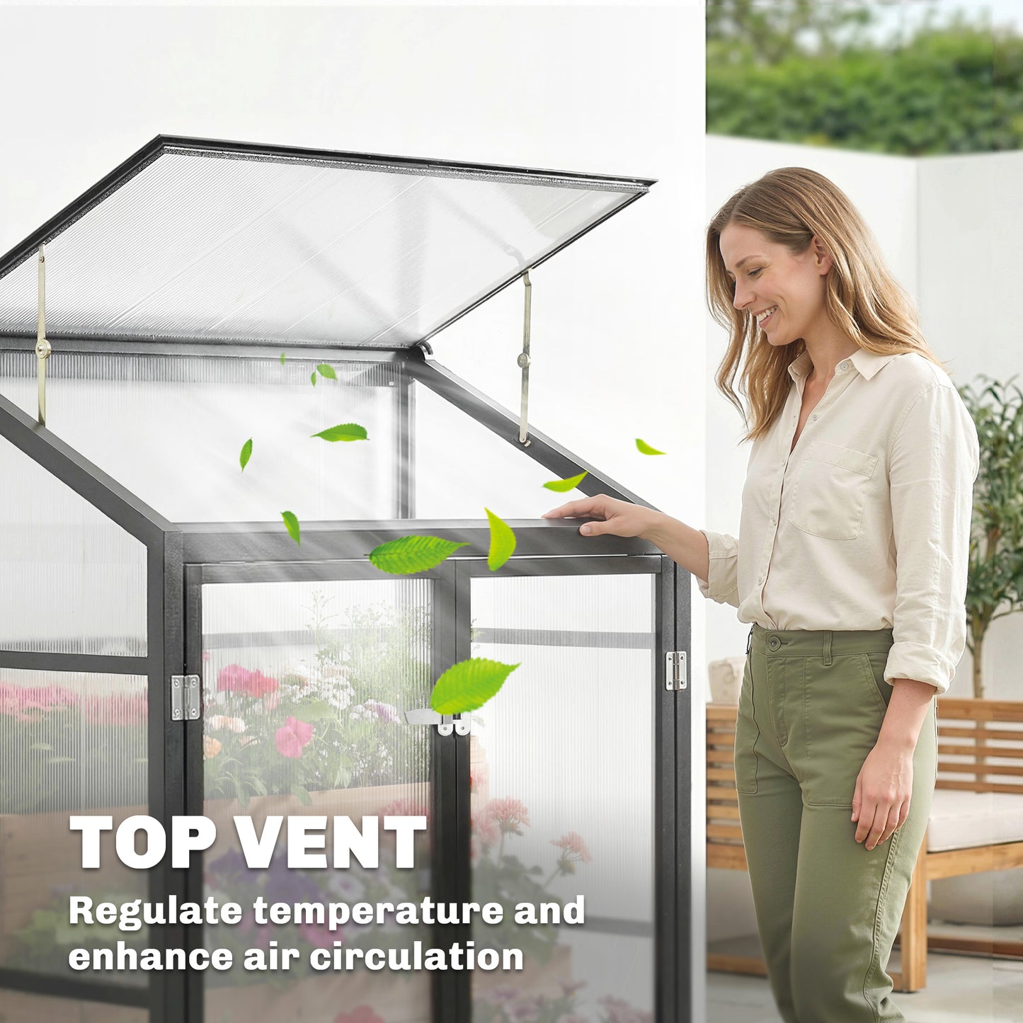 Polycarbonate Greenhouse with Hinged Door, Top Vent
