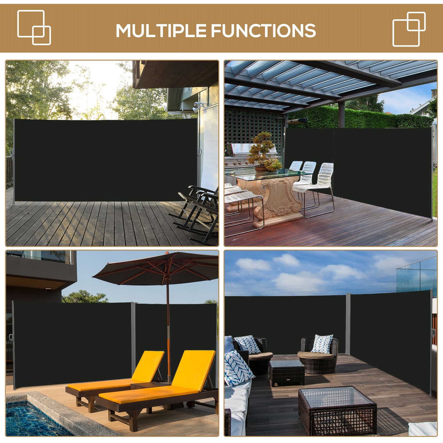 Retractable Sun Side Awning Screen Fence Patio Garden Wall Balcony (4)
