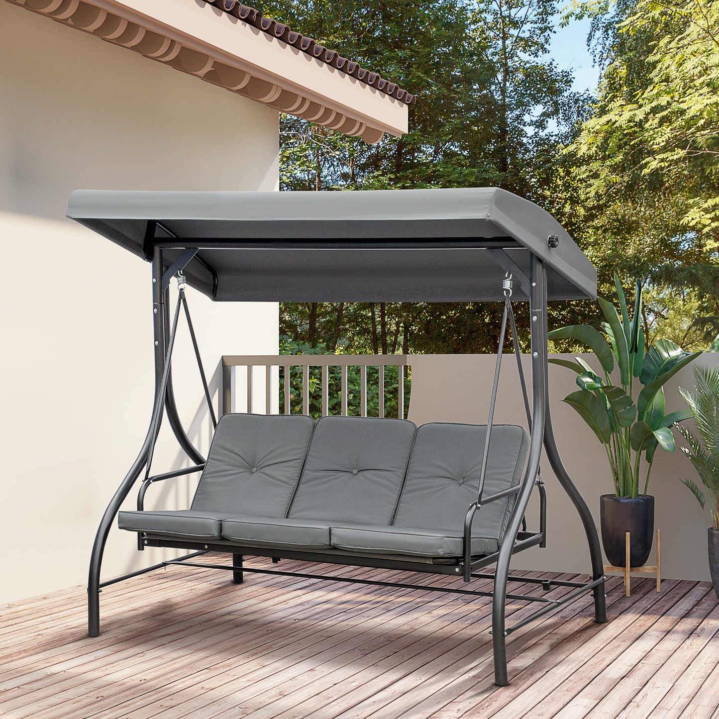 3 Seater Canopy Swing Chair, 2 in 1 Garden Swing Seat Bed