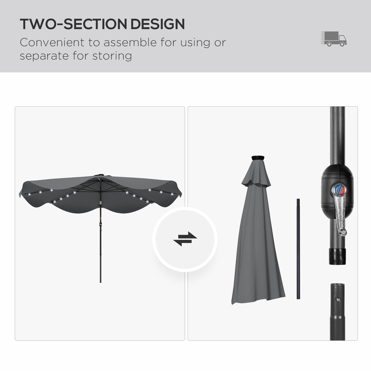 Solar Patio Umbrella with LED and Tilt
