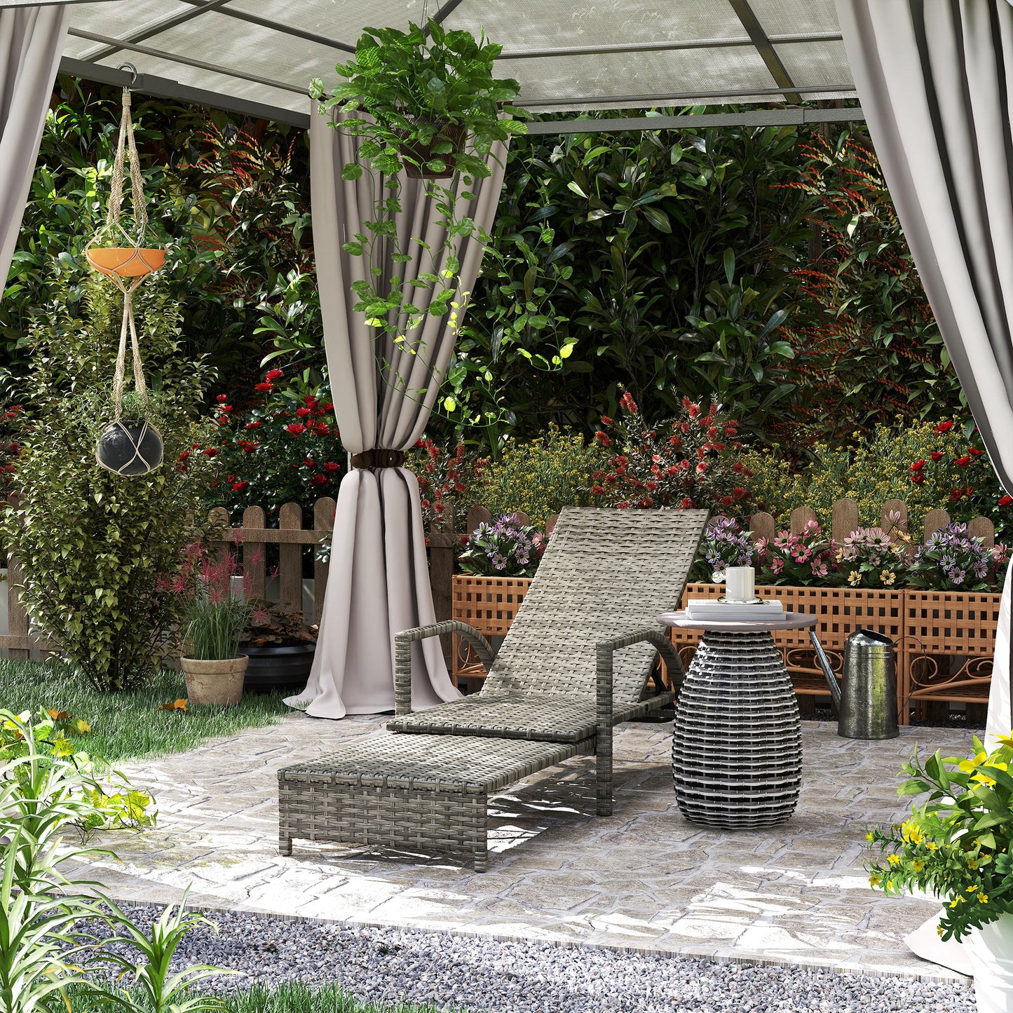 Reclining Rattan Lounger, with Extending Footrest