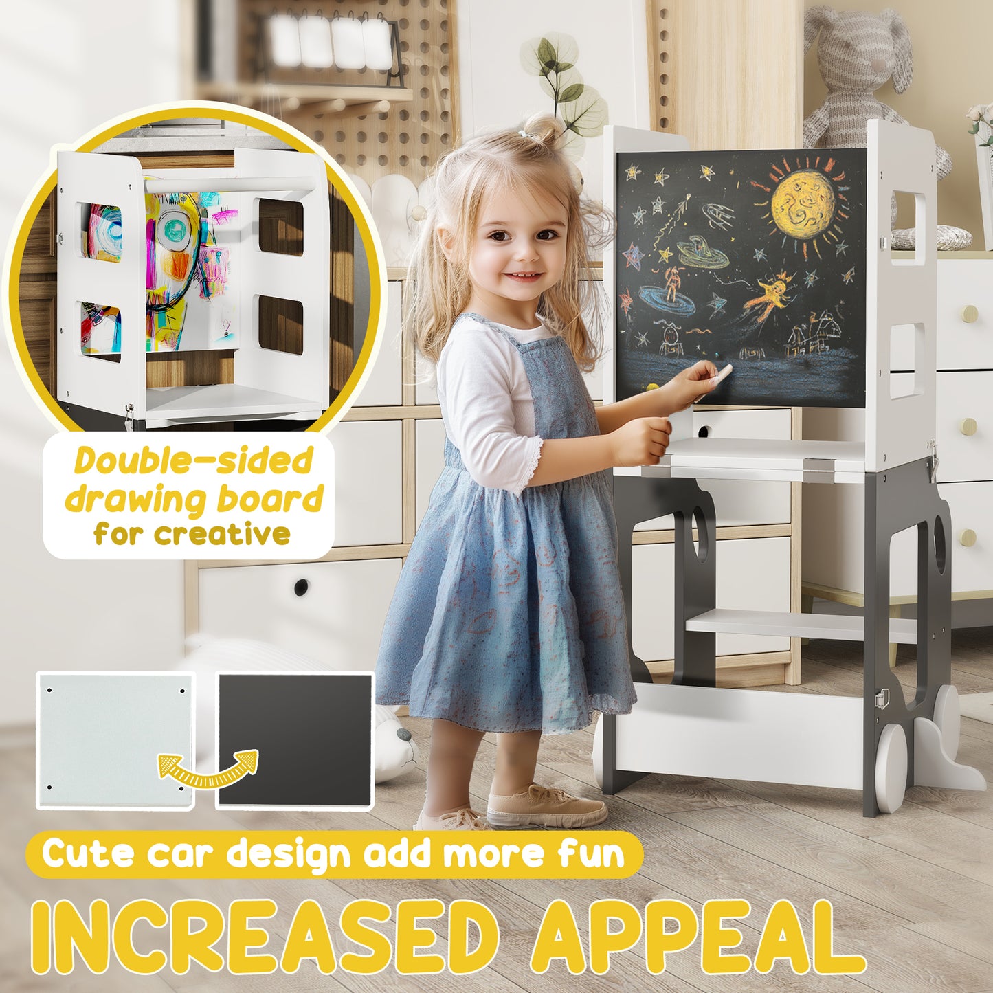 Toddler Step Stool, 4 in 1 Standing Tower