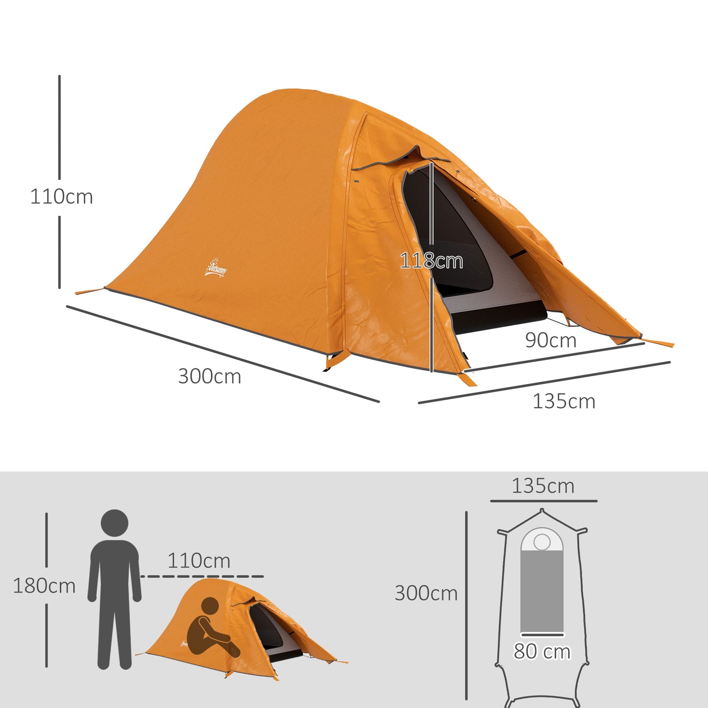 Double Layer Camping Tent, 1-2 Man Backpacking Tent with Carry Bag