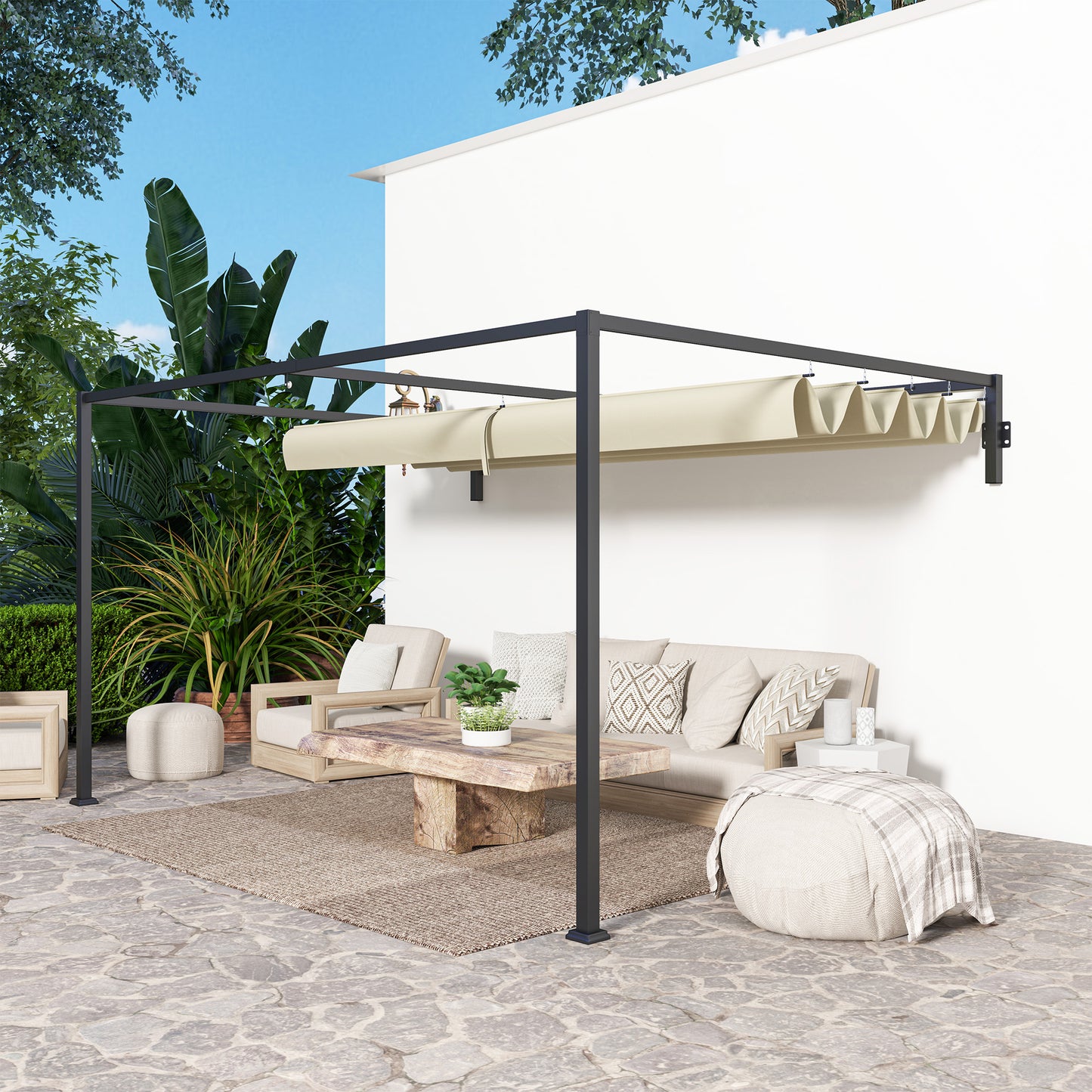 3 x 4m Steel Pergola, with Retractable Canopy