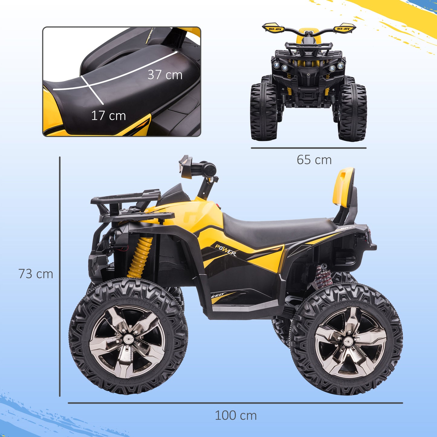12V Quad Bike ATV with LED Lights, Music, Backrest, Forward, Backward
