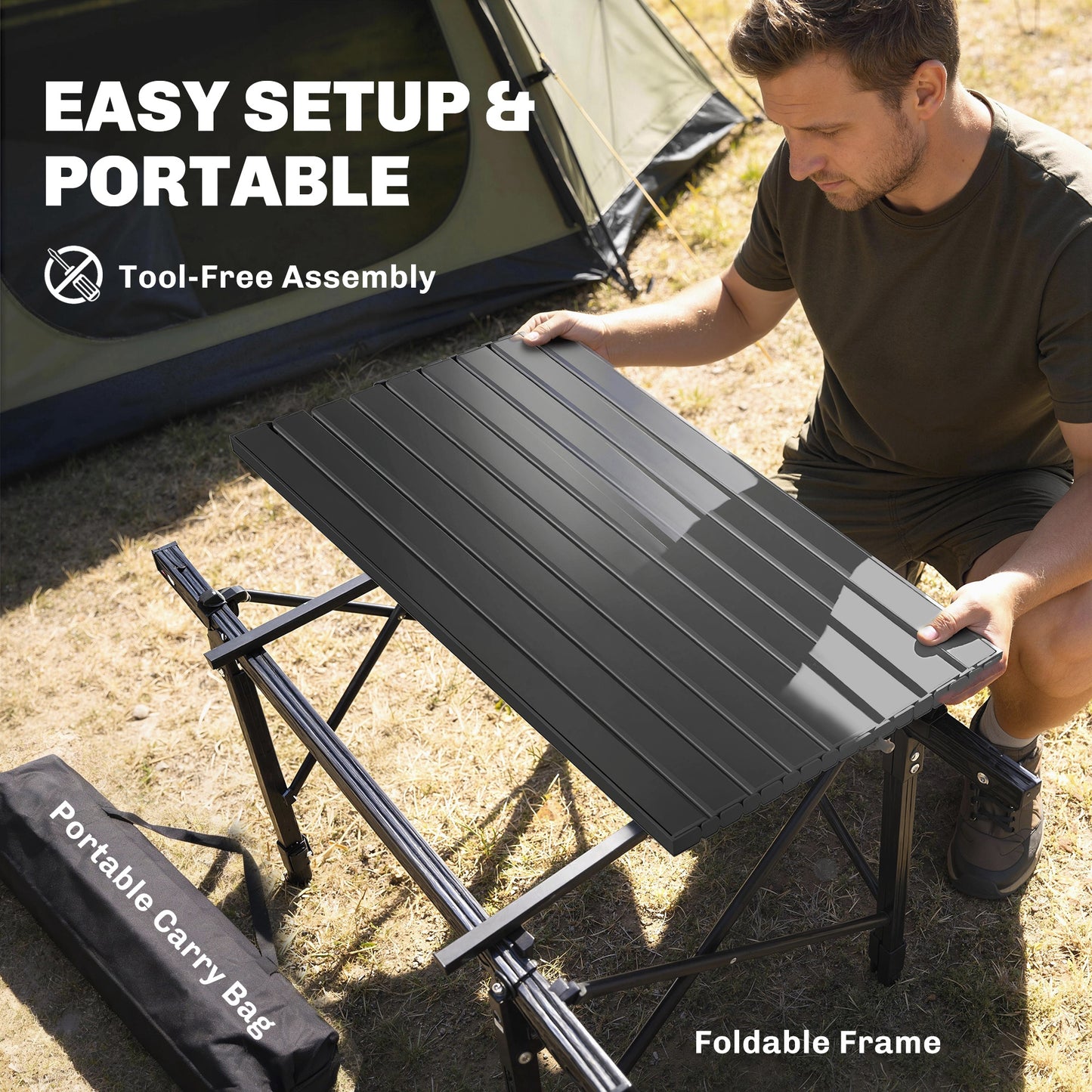 Folding Camping Table, 90 x 55 cm Height Adjustable Portable