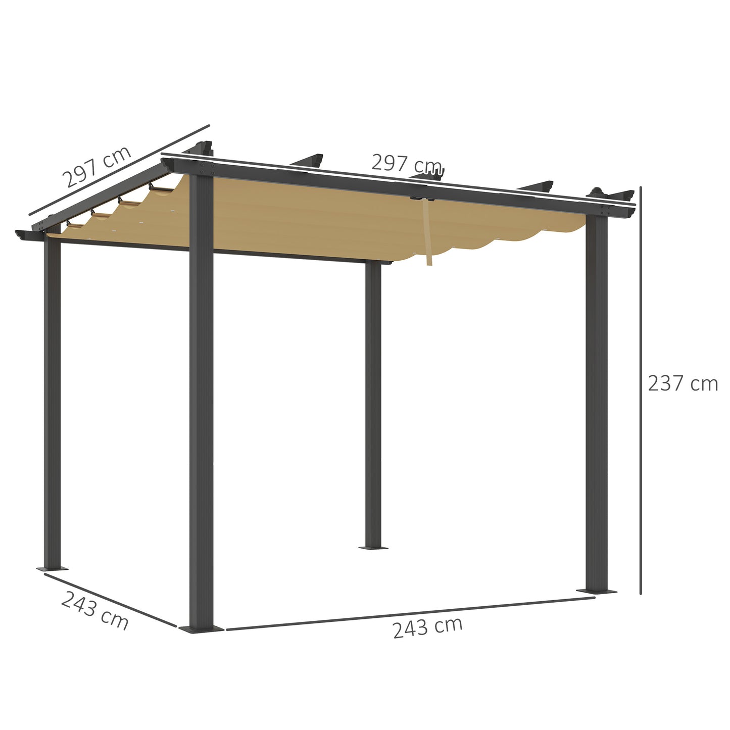 3 x 3m Aluminium Pergola, with Retractable Roof