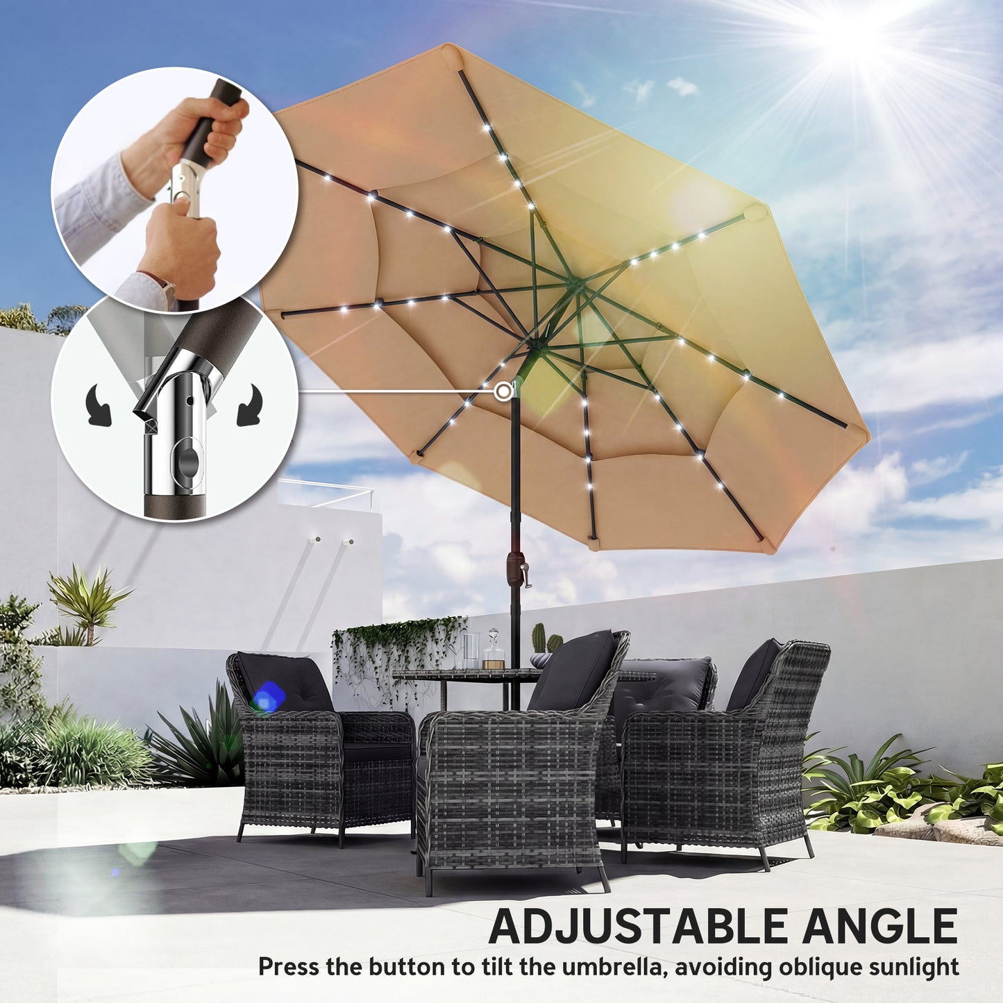 2.8 m Garden Parasol Umbrella with LED Solar Light, Parasol Cover