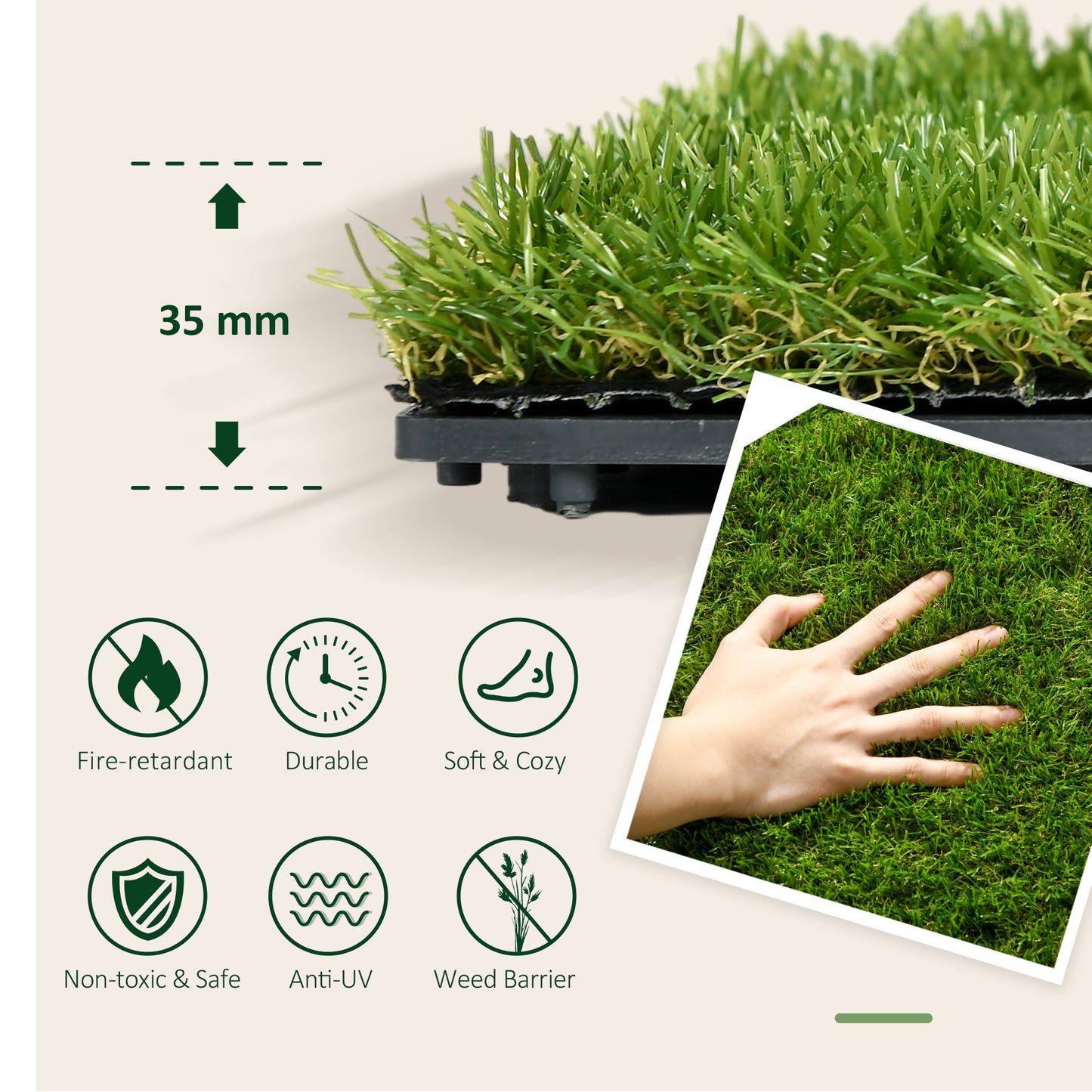 10-Piece Artificial Grass Set, Weatherproof Turf Tiles
