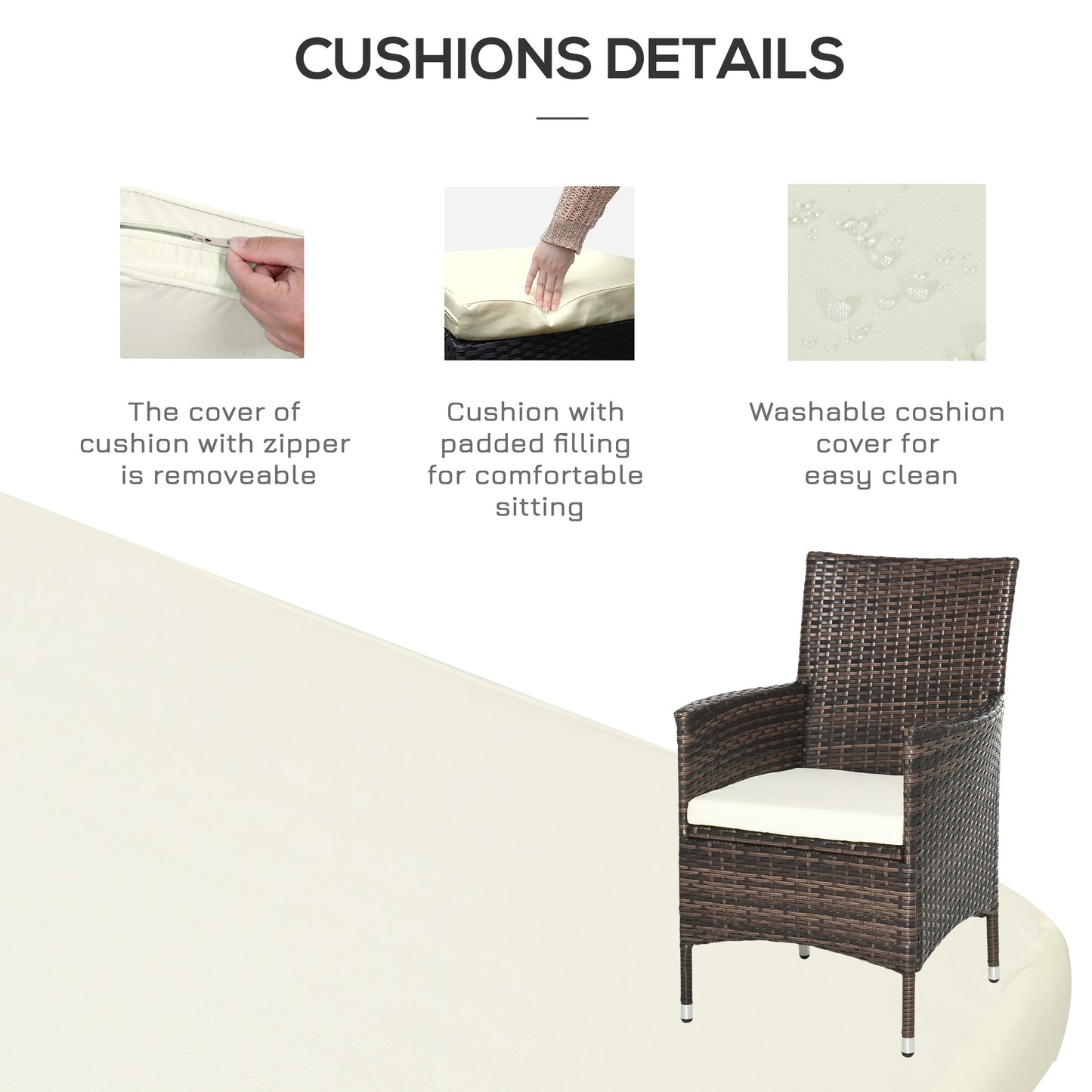 Three-Piece Rattan Chair Set, with Cushions