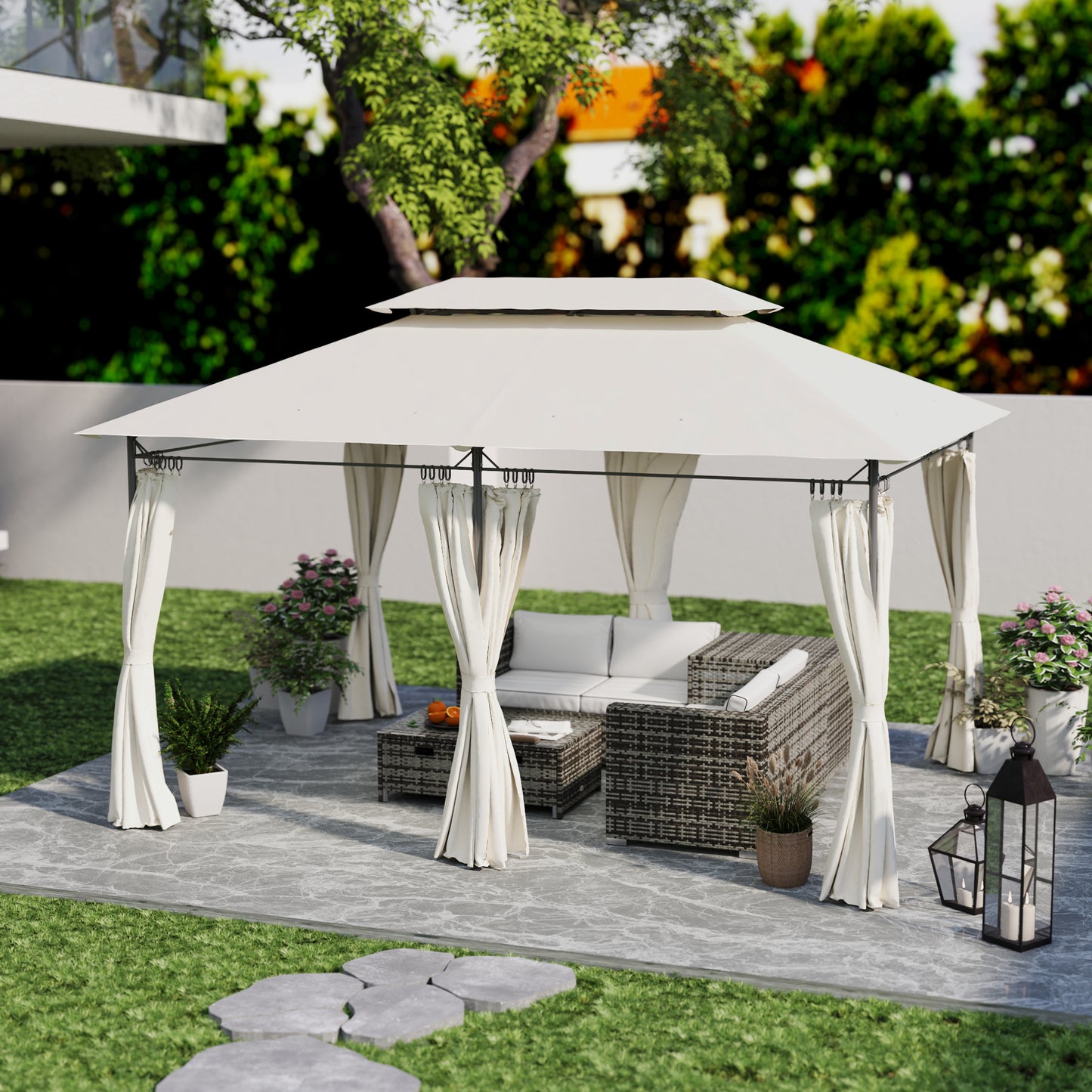 3 x 4m Metal Frame, Two-Tier Roof Gazebo