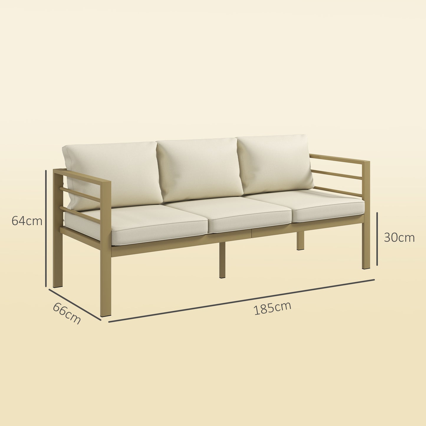 Garden Bench with Cushions, 3-Seater Sofa with Backrest
