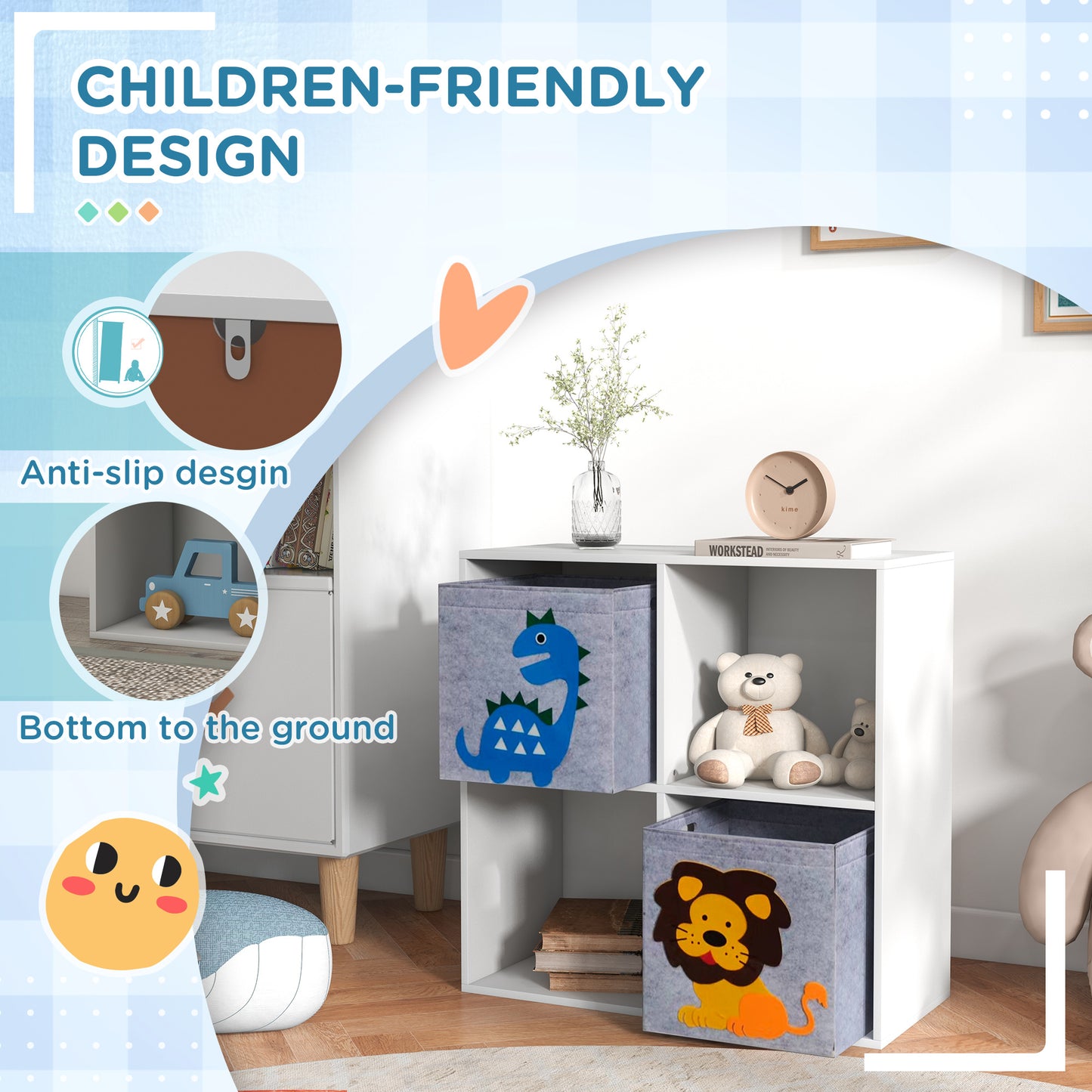 Kids Toy Box with Two Non-Woven Fabric Drawers, 61.8 x 29.9 x 61.8cm