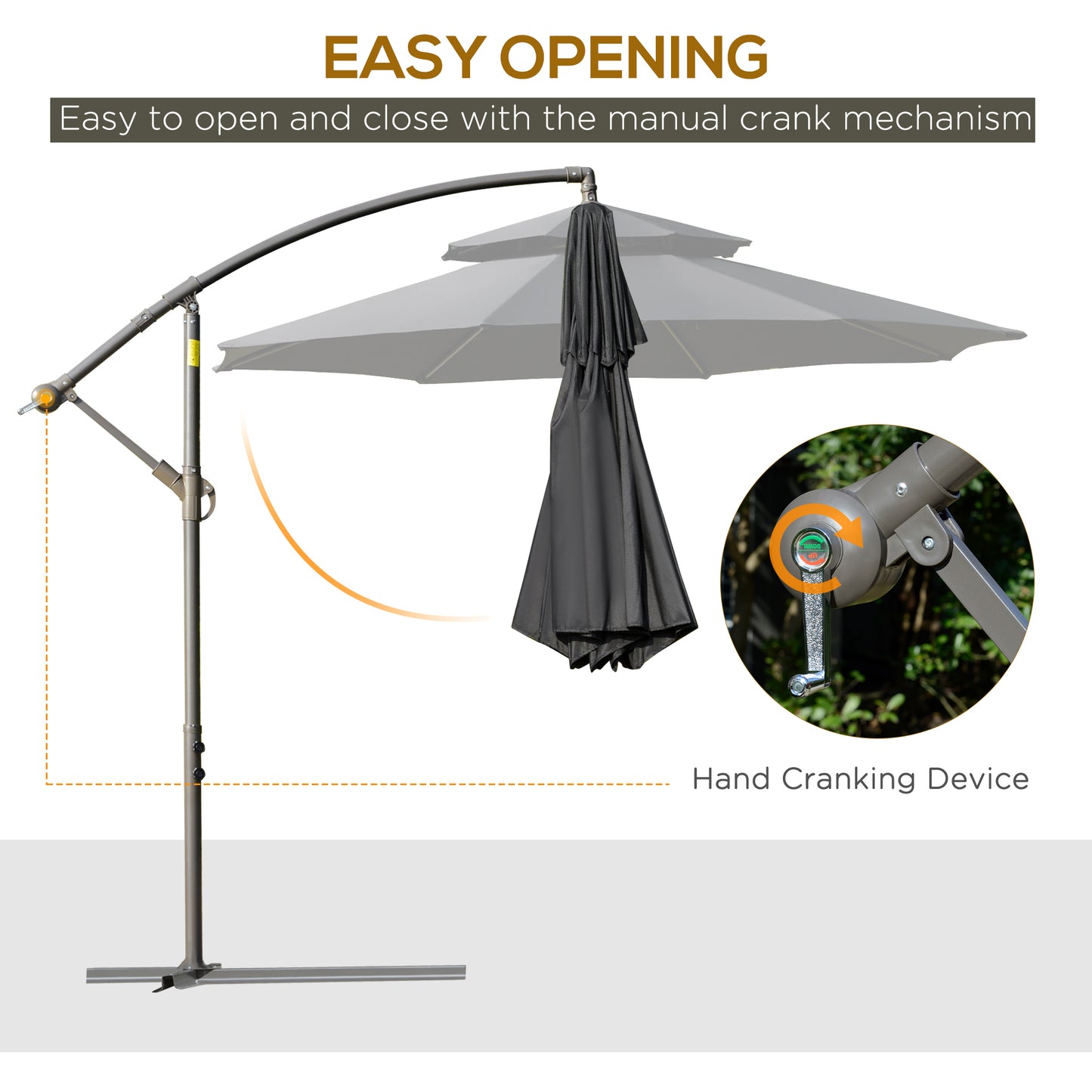 2.7m Banana Parasol Cantilever Umbrella with Crank Handle