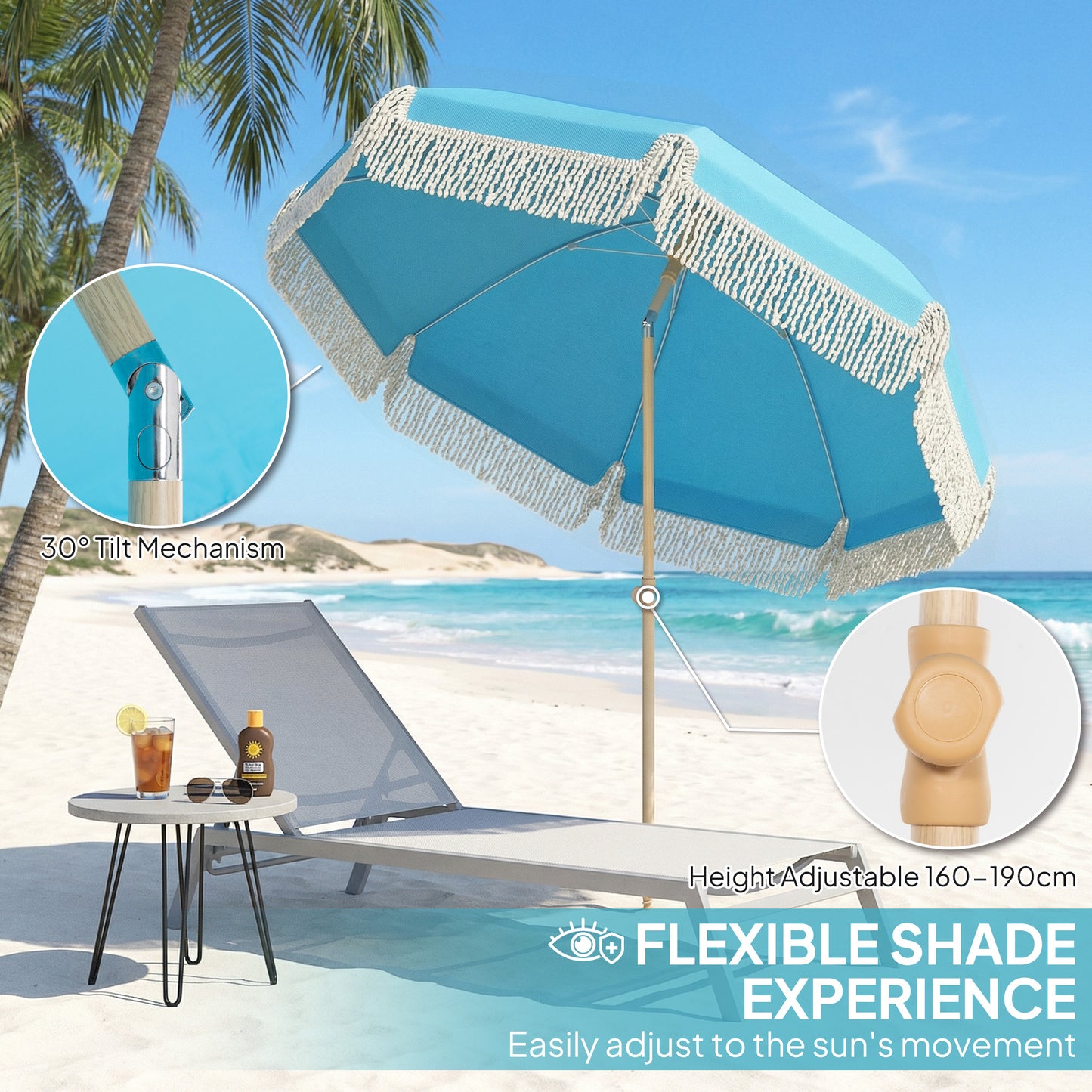 1.7 m Beach Umbrella with Sand Anchor (1)