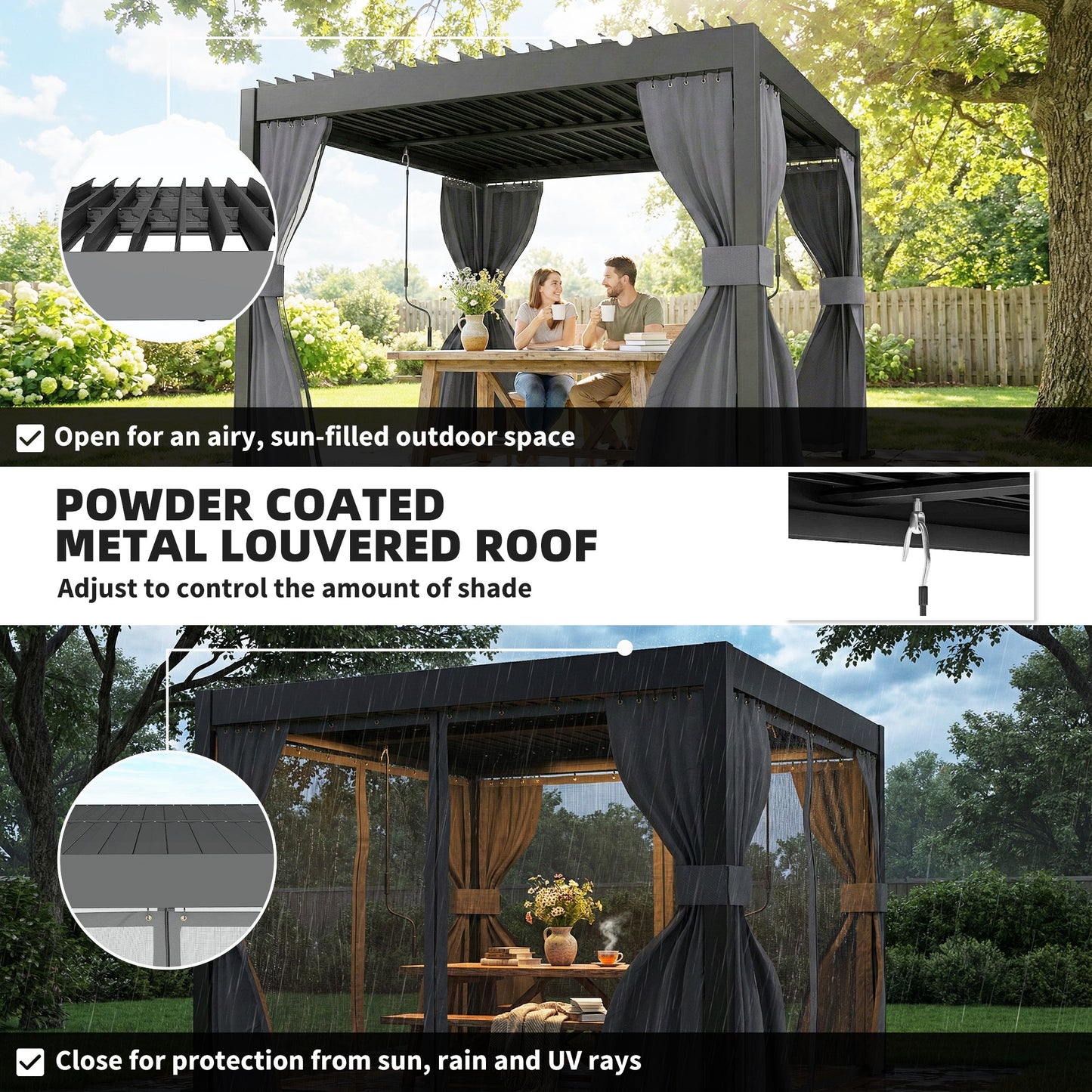 3 x 3 m Louvered Pergola with Adjustable Metal Louvred Roof