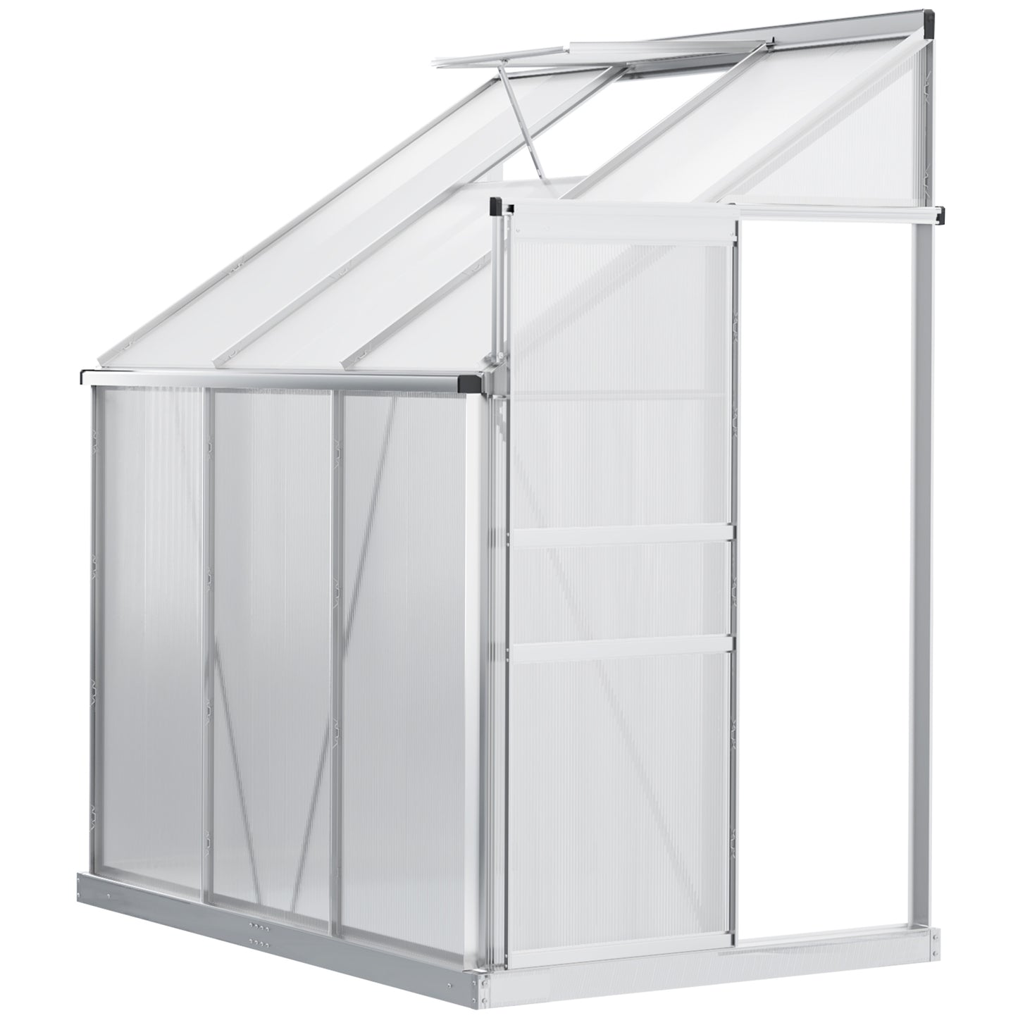 6 x 4ft Lean to Wall Polycarbonate Greenhouse Aluminium Walk-in