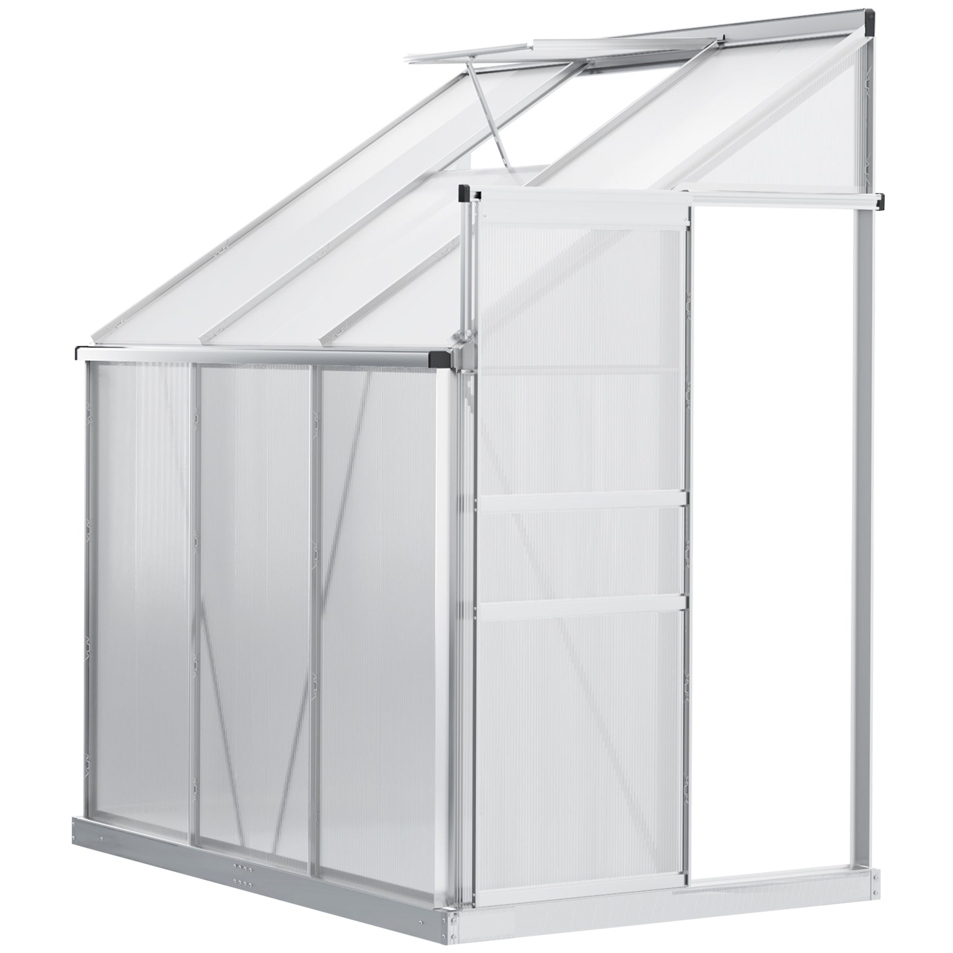 6 x 4ft Lean to Wall Polycarbonate Greenhouse Aluminium Walk-in