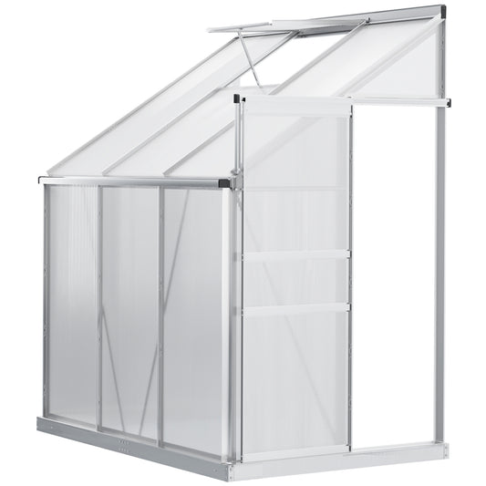 6 x 4ft Lean to Wall Polycarbonate Greenhouse Aluminium Walk-in
