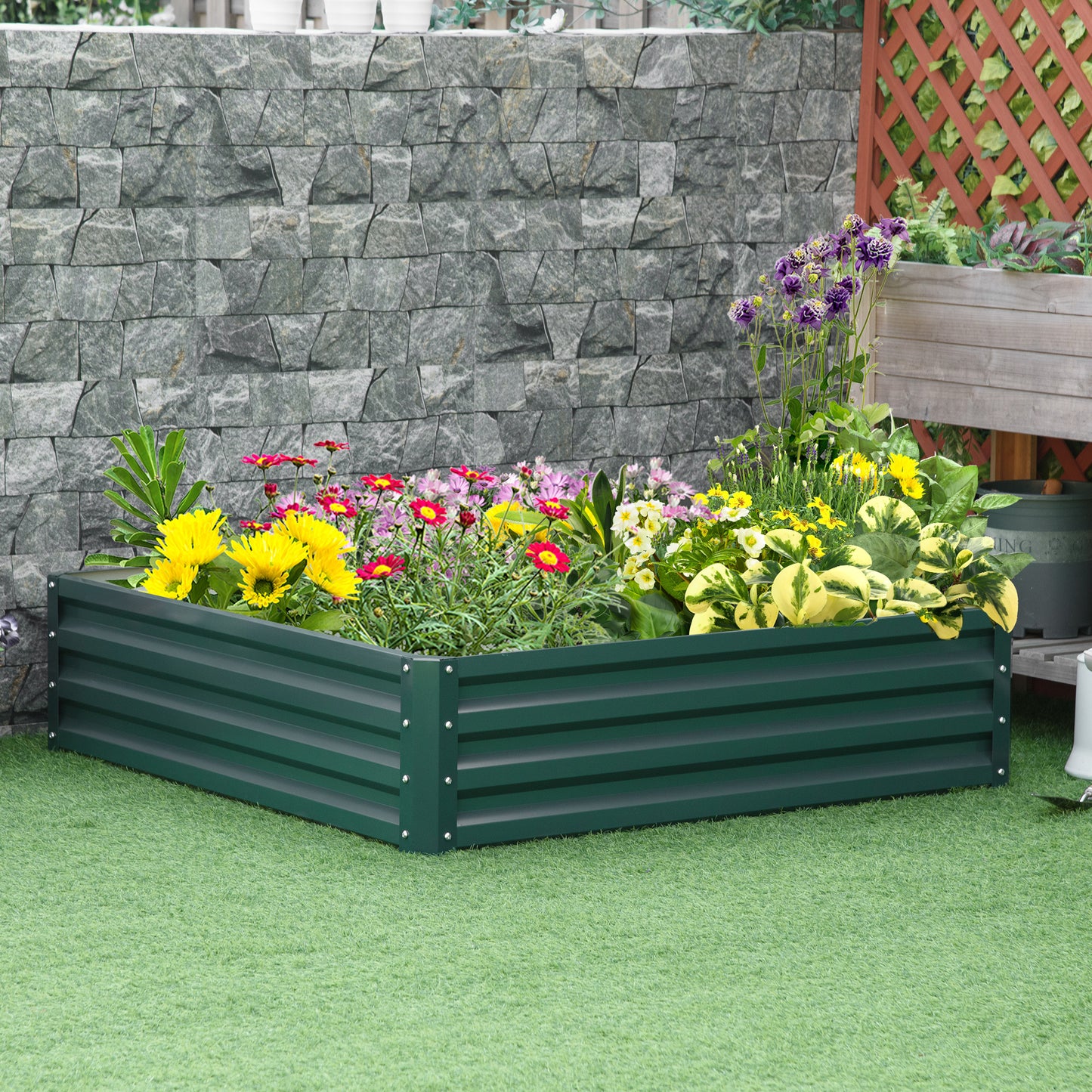 Square Raised Garden Bed Box with Weatherized Steel Frame