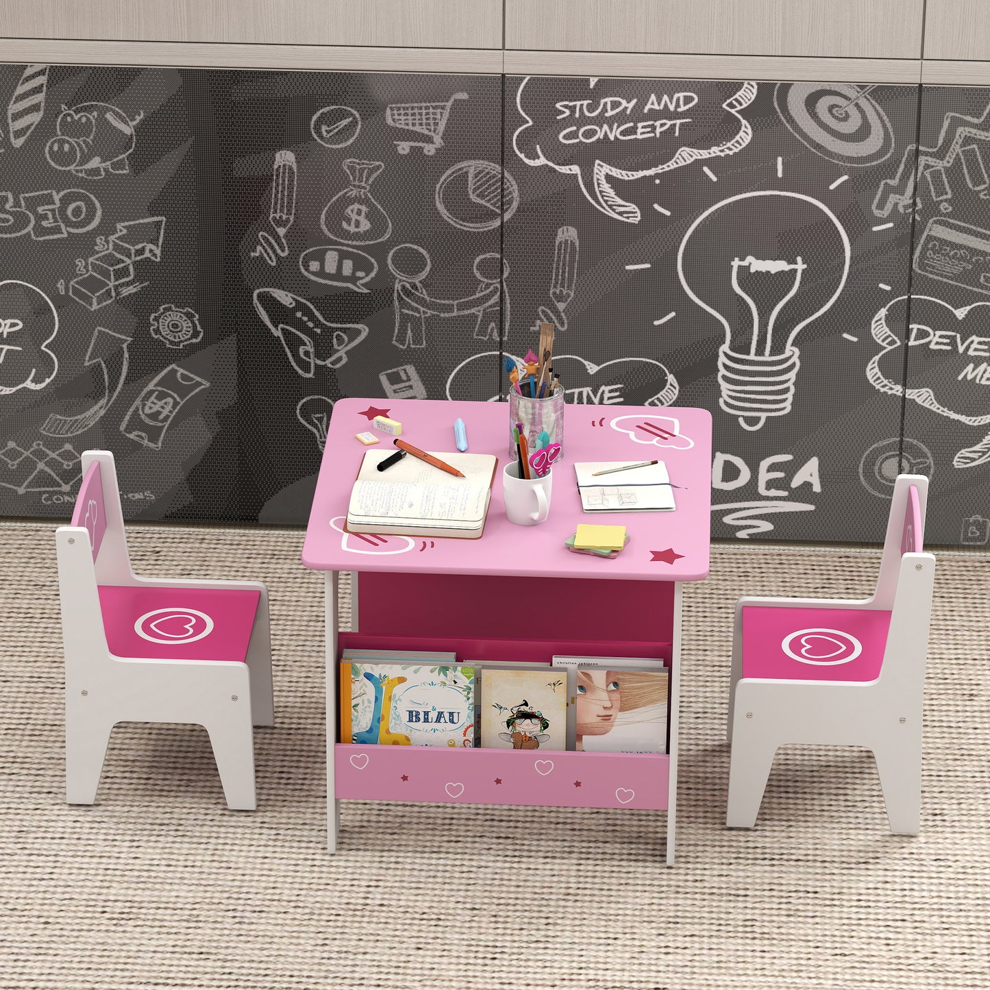 3 Pieces Kids Table and Chair Set