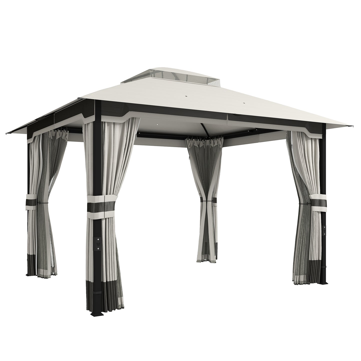 3 x 3.6 m Outdoor Garden Gazebo with Netting and Curtains