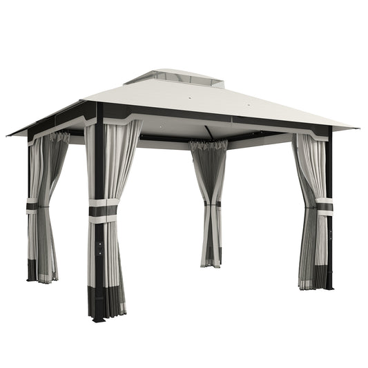 3 x 3.6 m Outdoor Garden Gazebo with Netting and Curtains